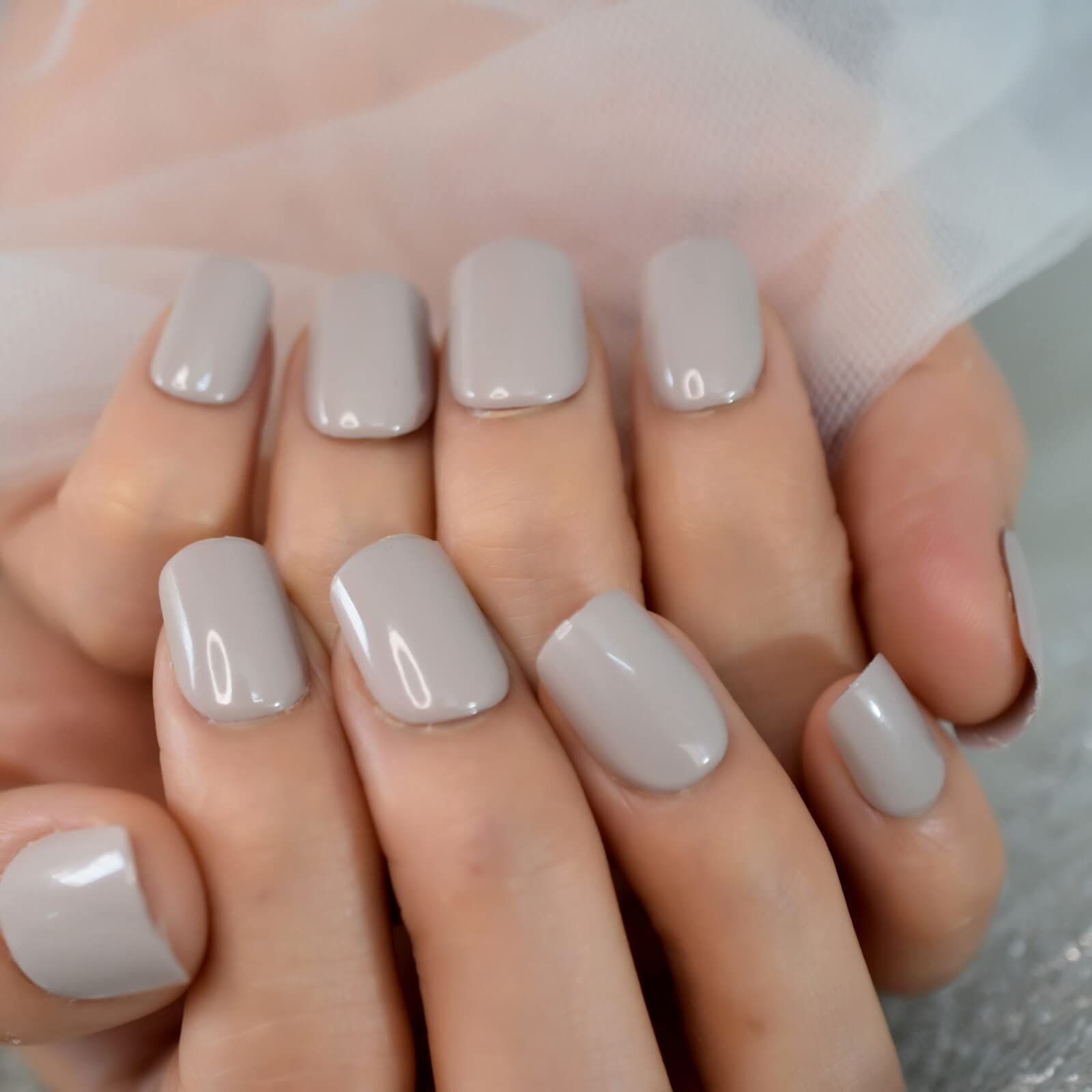 Natural Nude Glossy Press on Fake Nails - Medium Round Full Cover Short False Nails for Women & Girls - Perfect for Daily Wear, Salon Visits, and Special Occasions