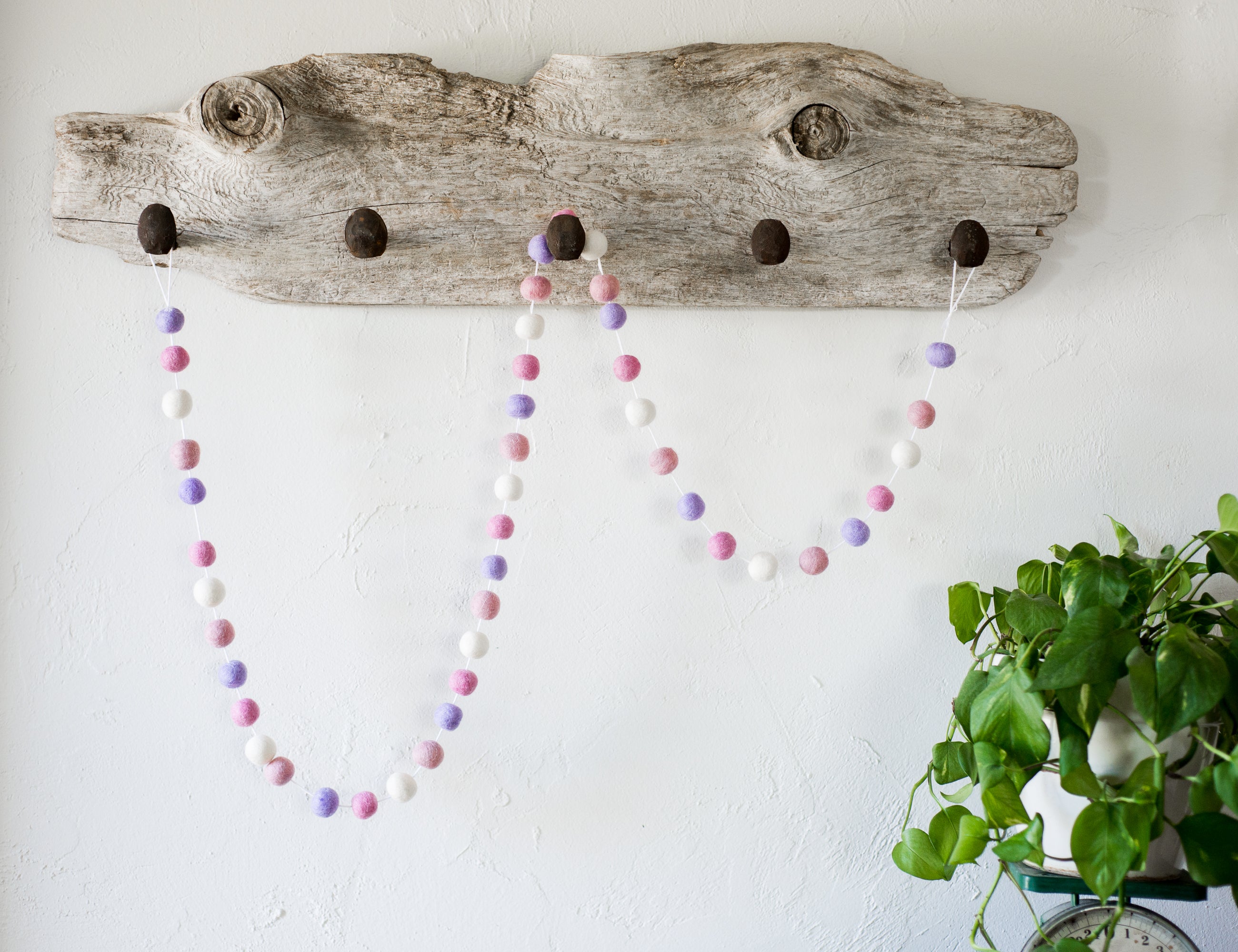 Soft Lavender Felt Ball Garland - Handmade Wool Decor for Nursery, Wedding, Party & Home Decoration - Perfect for Baby Showers, Christmas Tree & Wall Decor
