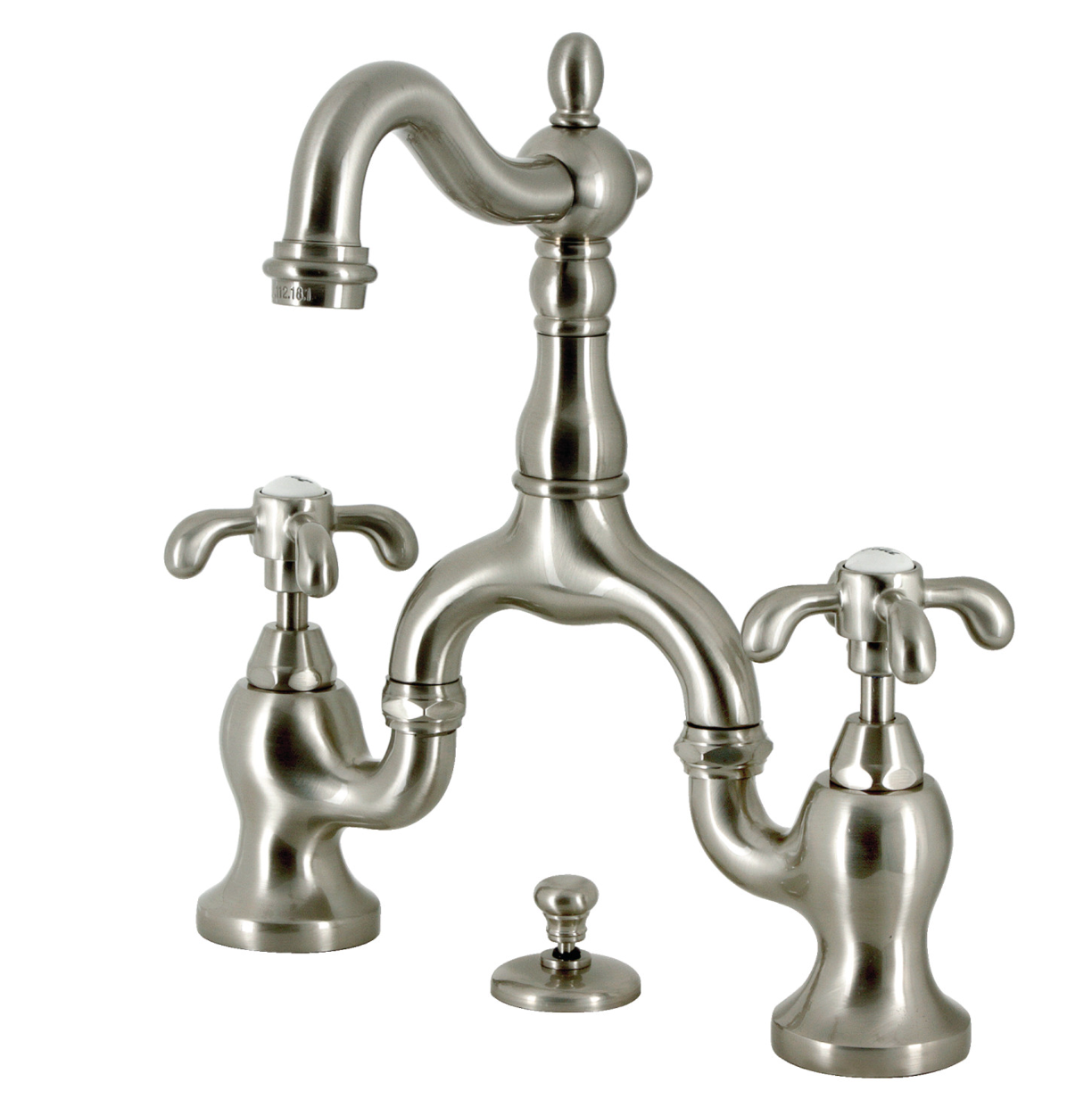 Premium European Bridge Bathroom Faucet with Pop-Up Drain and Spoke Handles - Modern Matte Black Finish for Vanity Sinks, Powder Rooms & Guest Bathrooms