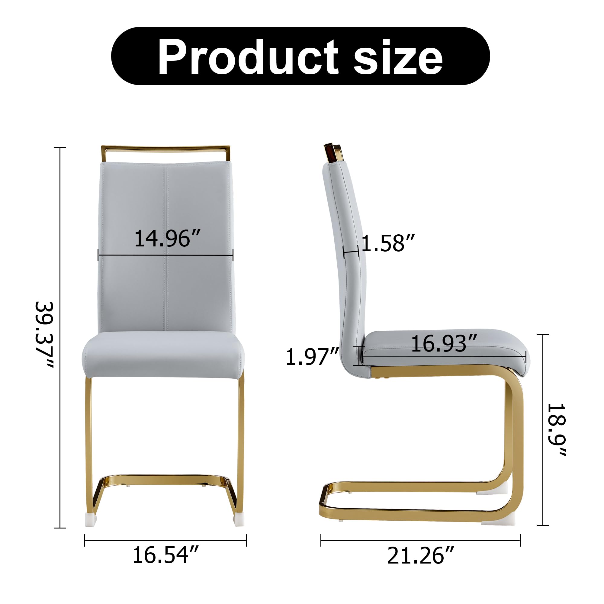 Baysitone Modern Dining Chairs Set of 4 - Gold Frame Faux Leather Padded High Back Side Chairs for Kitchen, Dining Room & Living Room - Light Grey - Perfect for Home Decor, Family Gatherings & Dinner Parties