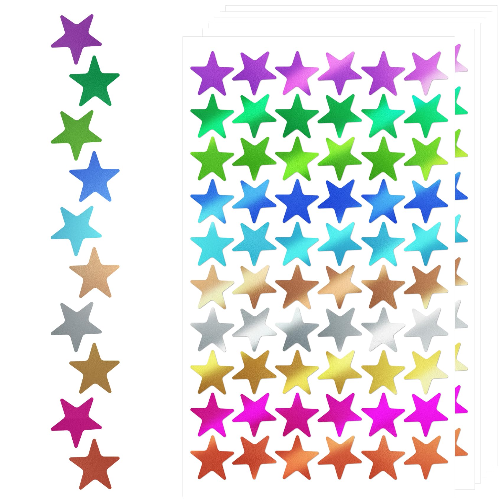 1200PCS Holographic Star Stickers - Rainbow Foil Glitter Stars for Kids, Teachers & Students - Perfect for Classroom Rewards, DIY Projects, Scrapbooking & Home Decoration