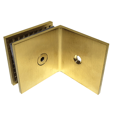 Square Shower Screen Bracket for 10mm & 12mm Glass - Brushed Brass Wall to Glass Mounting Kit - Durable Mechanically Fixed Bathroom Hardware for Frameless Shower Enclosures & Glass Partitions
