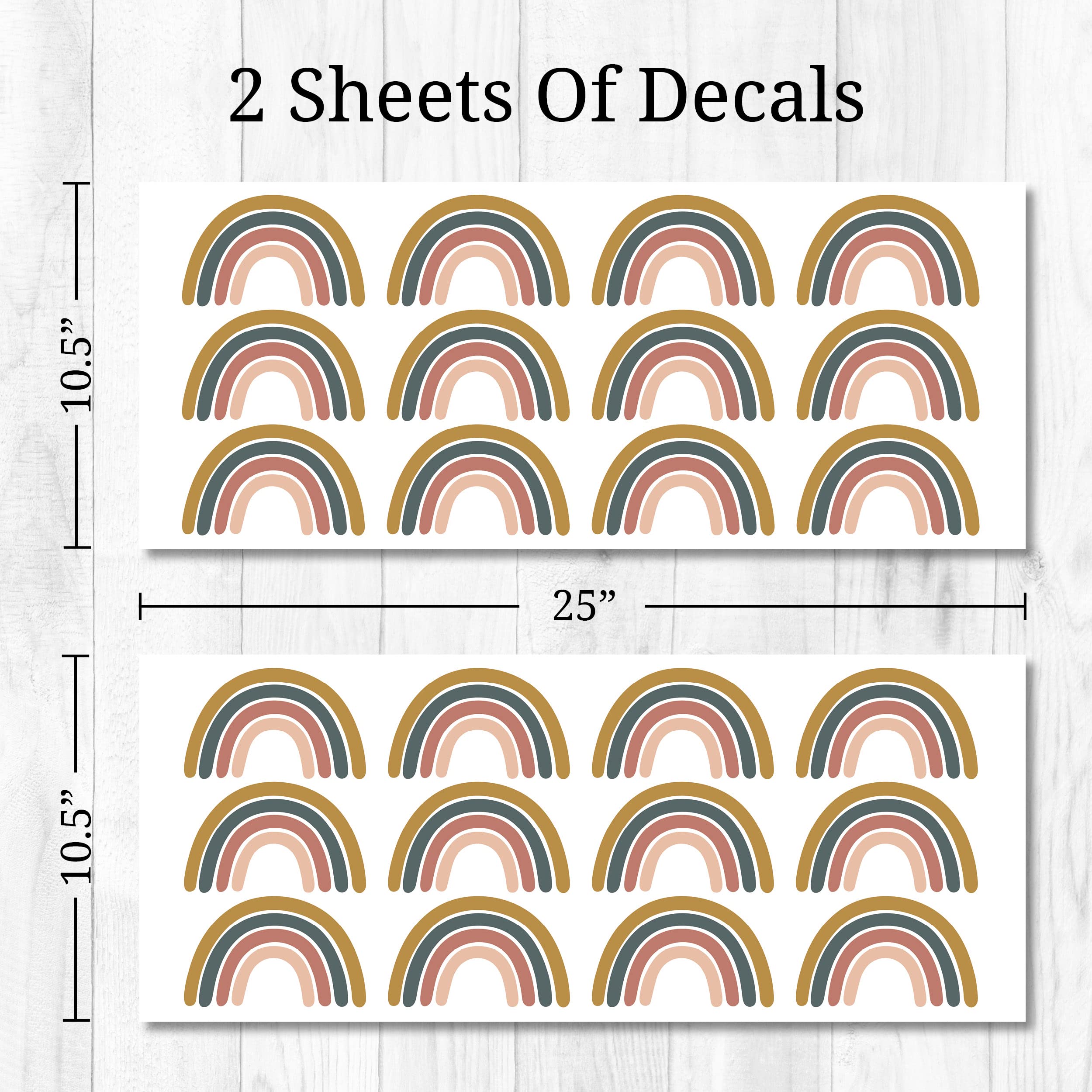 Boho Rainbow Wall Decals - Set of 24 Neutral Rainbow Wall Stickers for Nursery, Bedroom, Playroom & Classroom Decor | Removable Peel and Stick Wall Art | Perfect for Kids Rooms, Dorm Decor & Home Interior Design