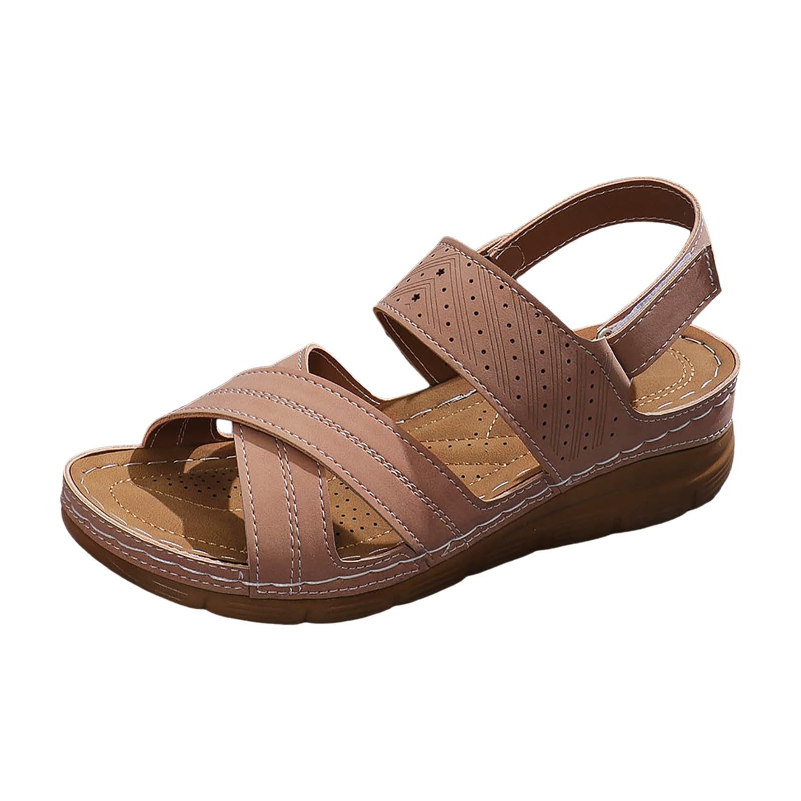 TUQIDEWU Women's Wedge Sandals with Arch Support - Dressy Bohemian Open Toe Cross Strap Comfort Sandals for Summer | Perfect for Beach Vacations, Date Nights & Outdoor Weddings