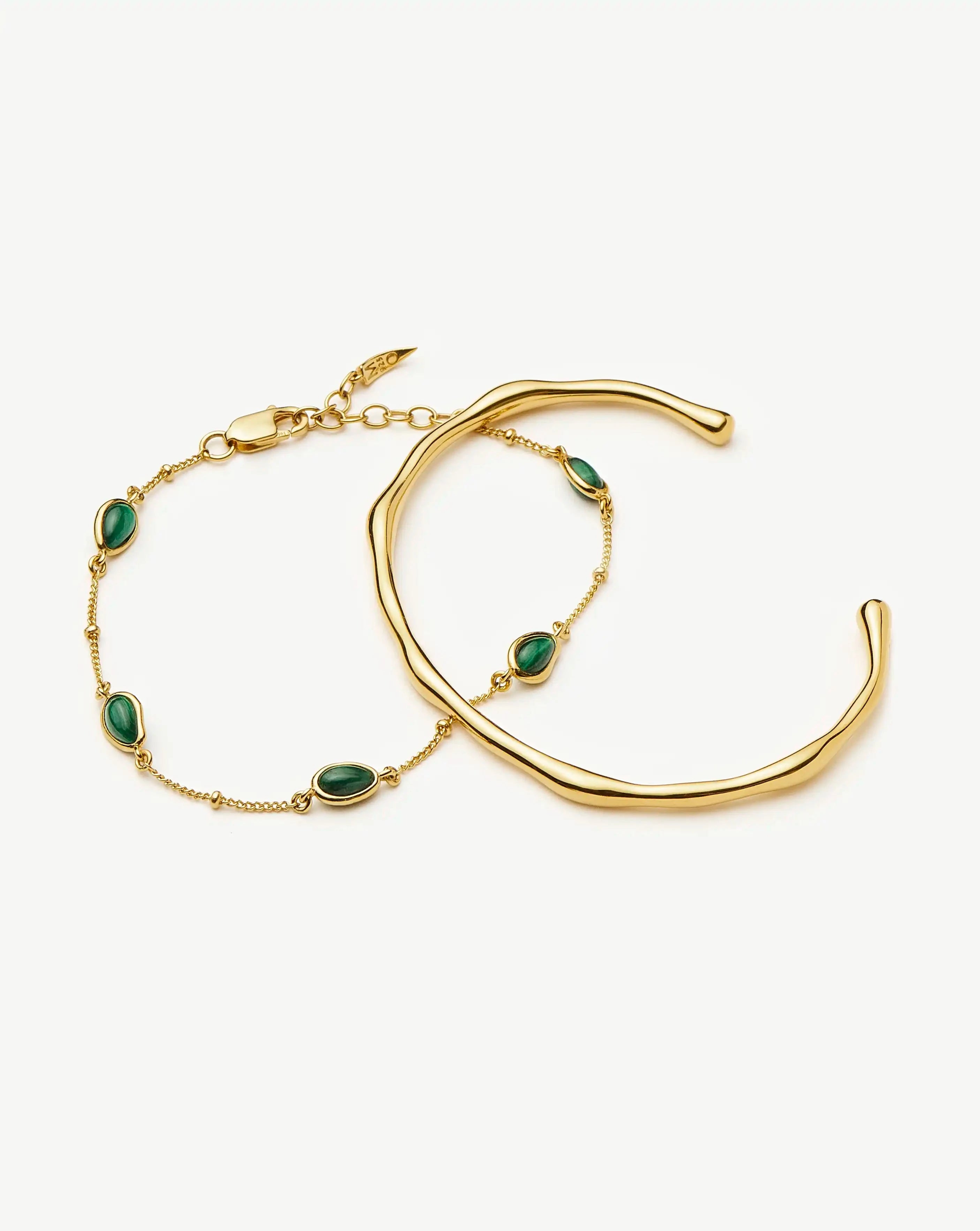 Magma Gemstone & Molten Cuff Bracelet Set - 18k Gold Vermeil or Gold Plated - Elegant Jewelry for Women, Perfect for Parties, Weddings & Special Occasions