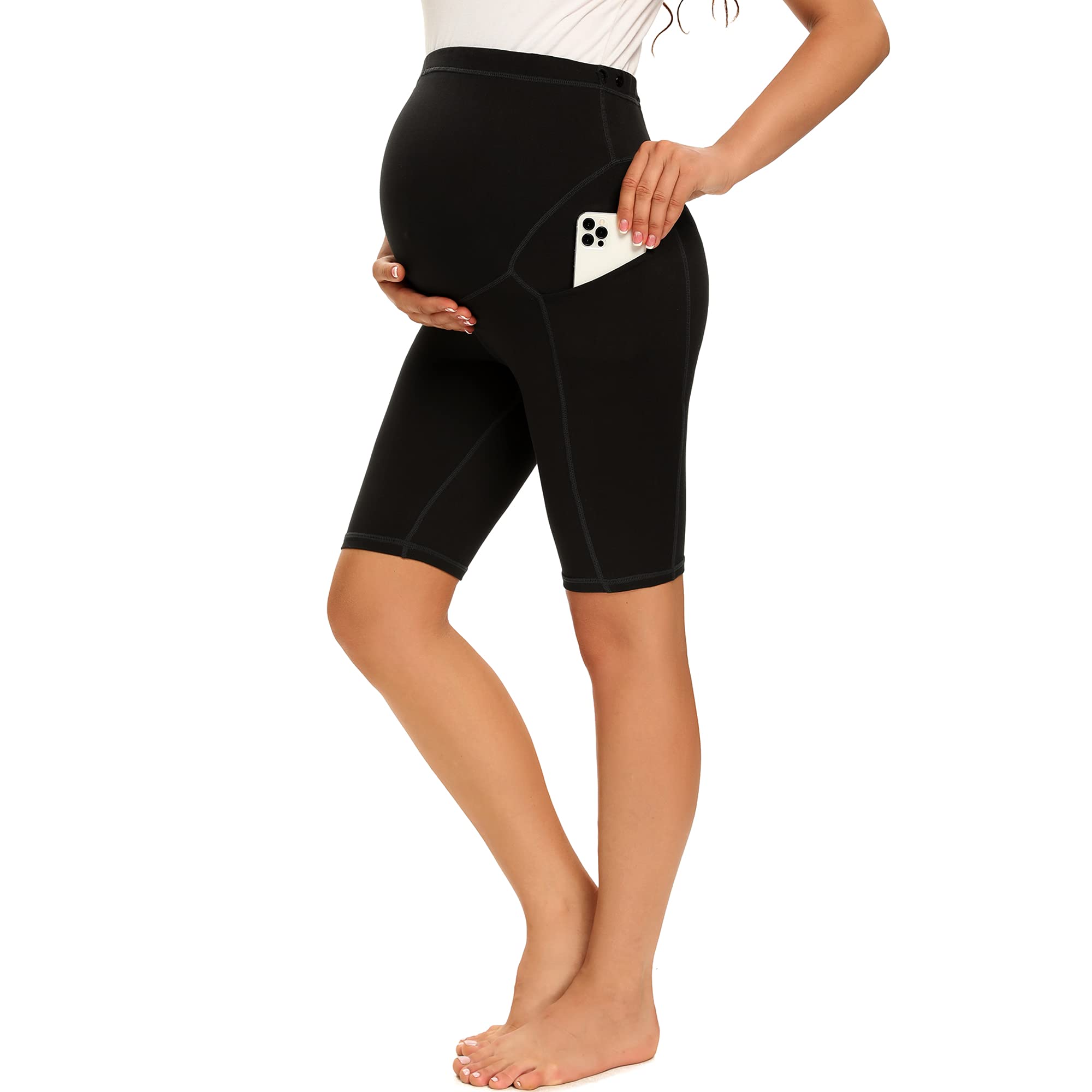 MAZUSPORTS Women's Maternity Yoga Shorts - Over The Belly Active Workout Shorts with Side Pockets for Running, Cycling & Pregnancy Exercise - Comfortable Stretchy Athletic Shorts for Yoga, Gym & Daily Wear