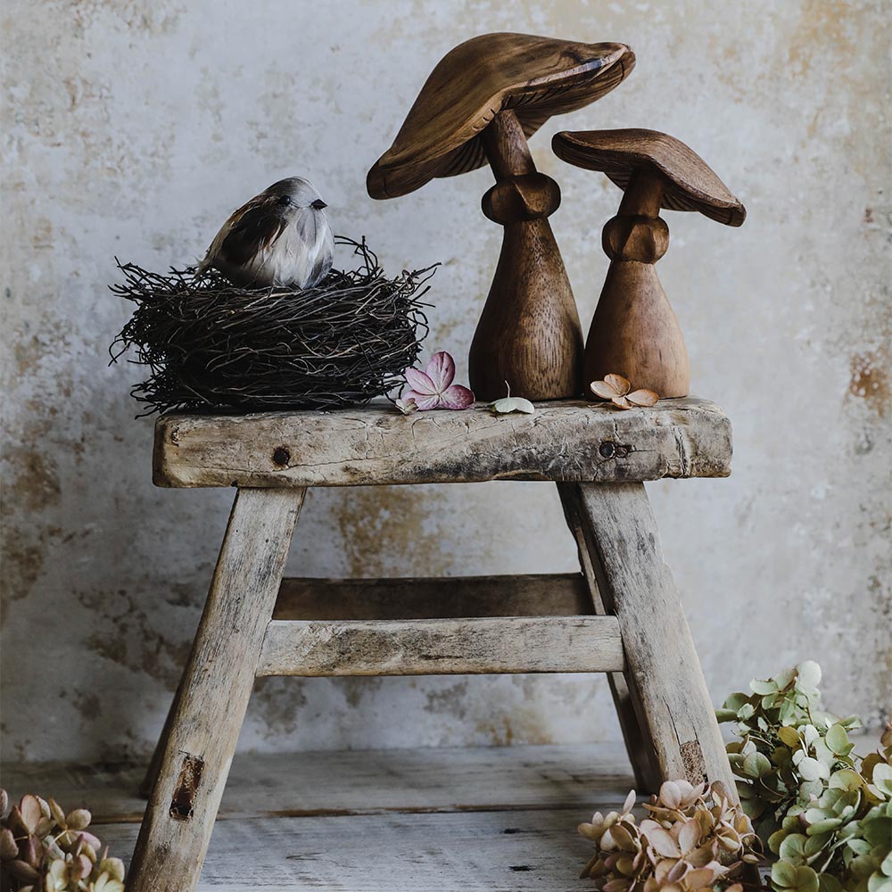 Hand Carved Wooden Mushroom Decor - Natural Wooden Mushroom Sculpture for Home, Garden & Office Decor - Perfect for Boho, Farmhouse & Rustic Style