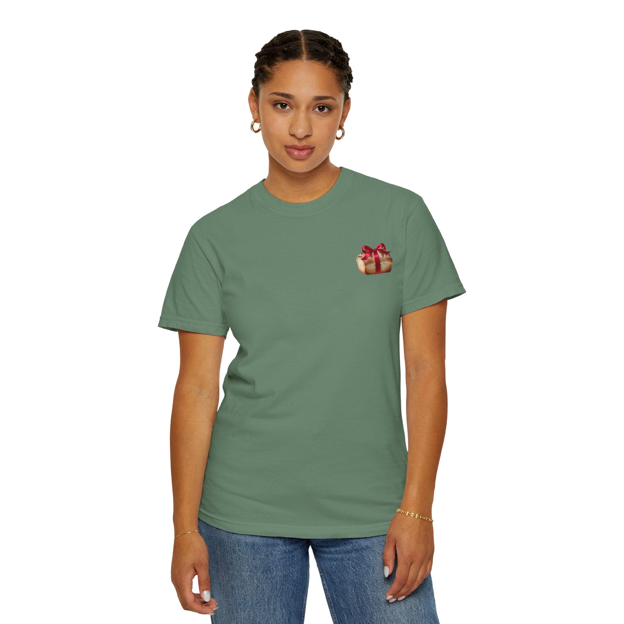 Gift of Love T-Shirt - Unisex Garment Dyed Tee with Heart & Bread Print | Casual Wear, Couples Outfits, Valentine's Day Gift