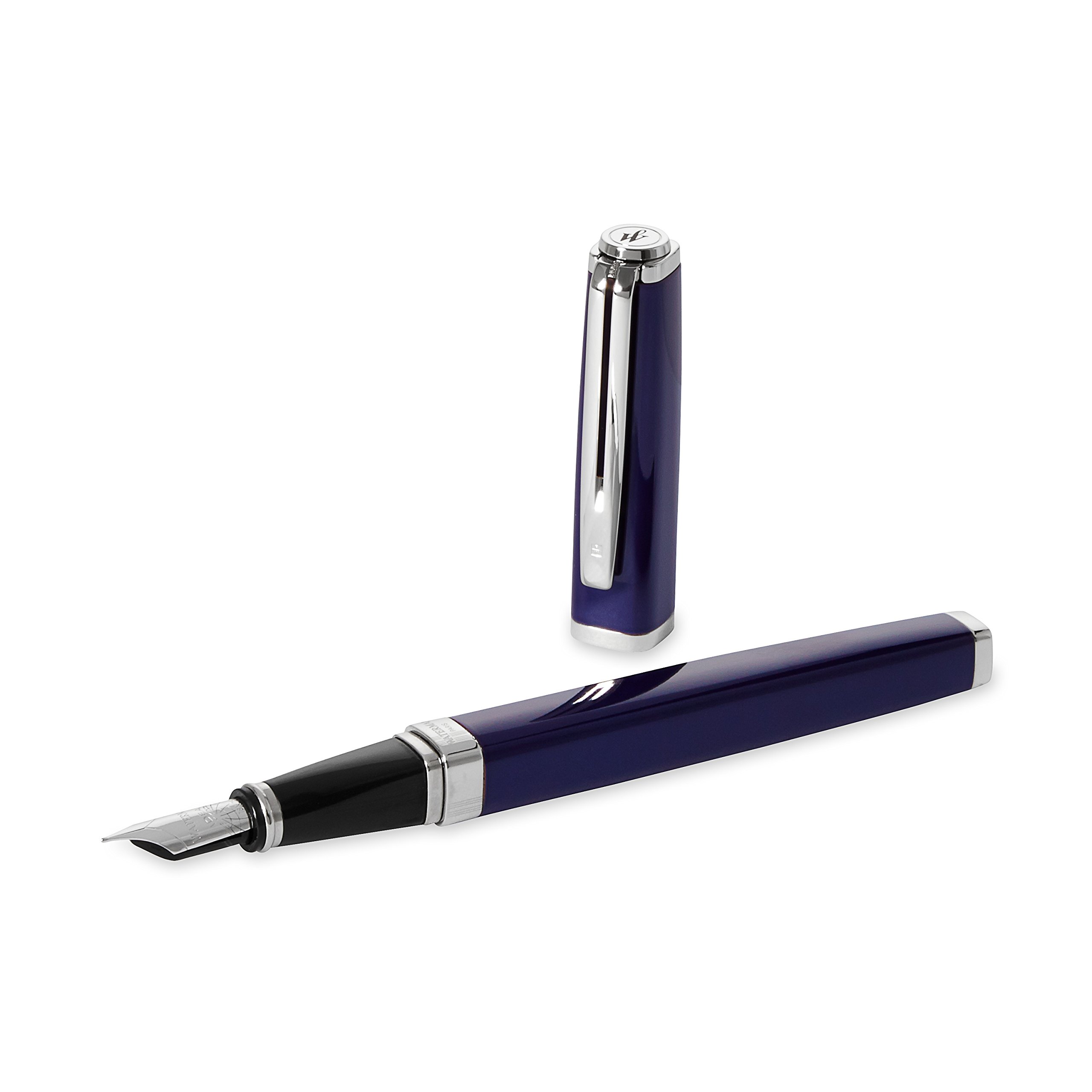 Waterman Exception Fountain Pen - Slim Blue with Silver Plated Clip, Fine Nib & Blue Ink Cartridge - Luxury Writing Gift Box for Professionals & Collectors - Perfect for Office, Signatures & Special Occasions
