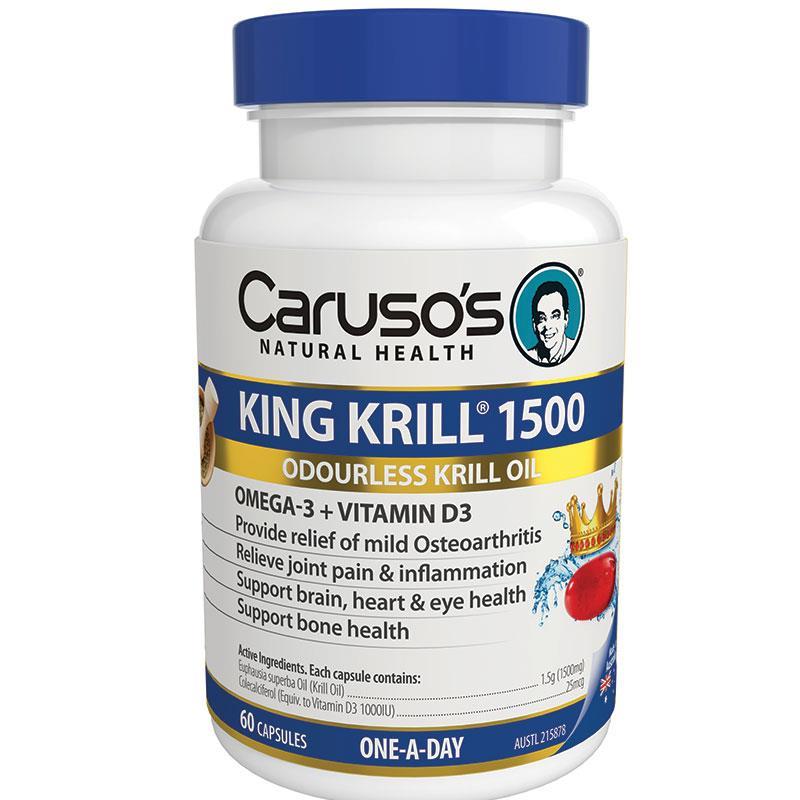 Caruso's King Krill 1500mg Omega-3 Supplement - Premium Antarctic Krill Oil for Heart, Brain & Joint Health - Supports Immune System & Cardiovascular Function - Perfect for Daily Wellness Routine