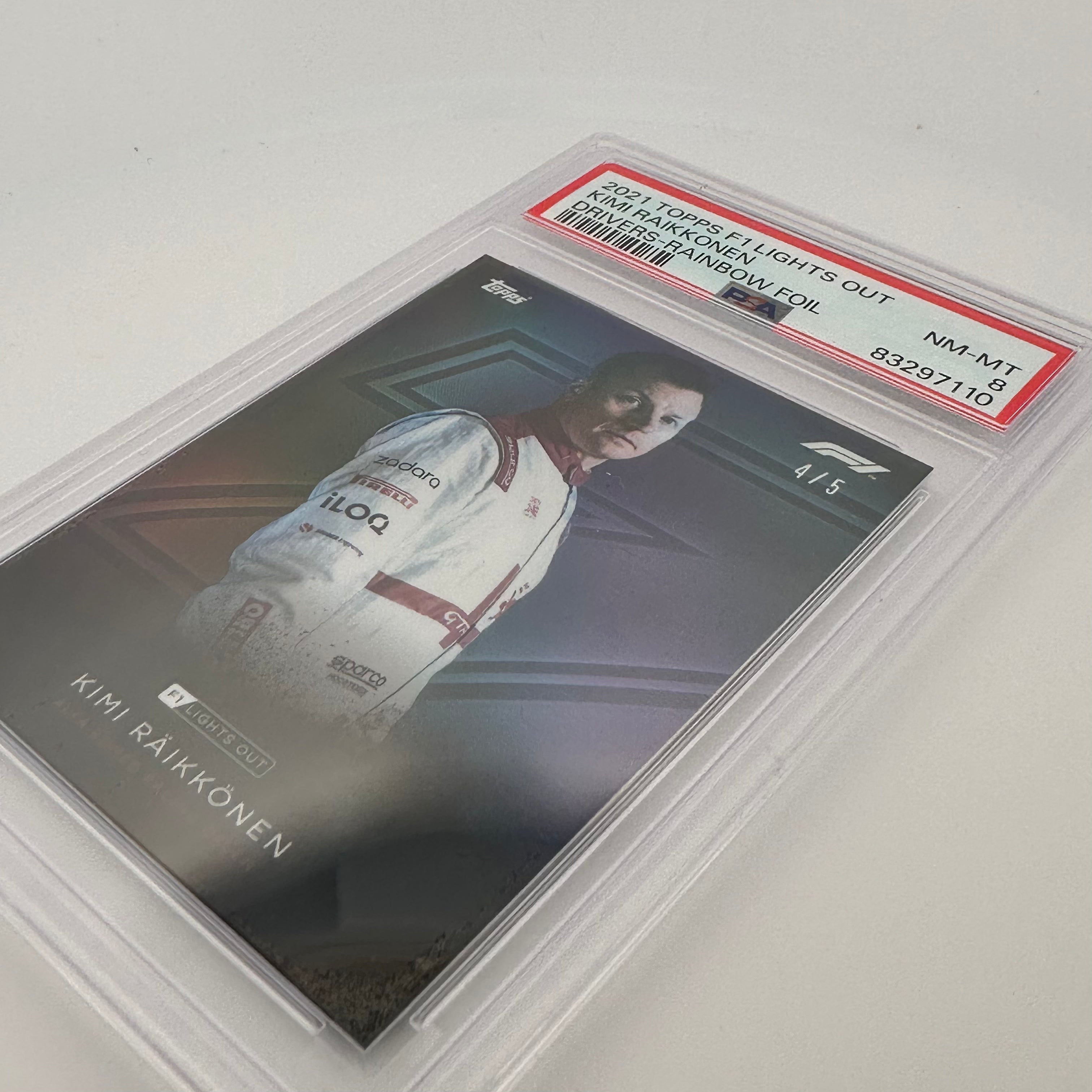 PSA 8 Graded Kimi Raikkonen Formula 1 Driver Rainbow Foil Trading Card - Perfect for Collectors, Fans & Sports Memorabilia Enthusiasts
