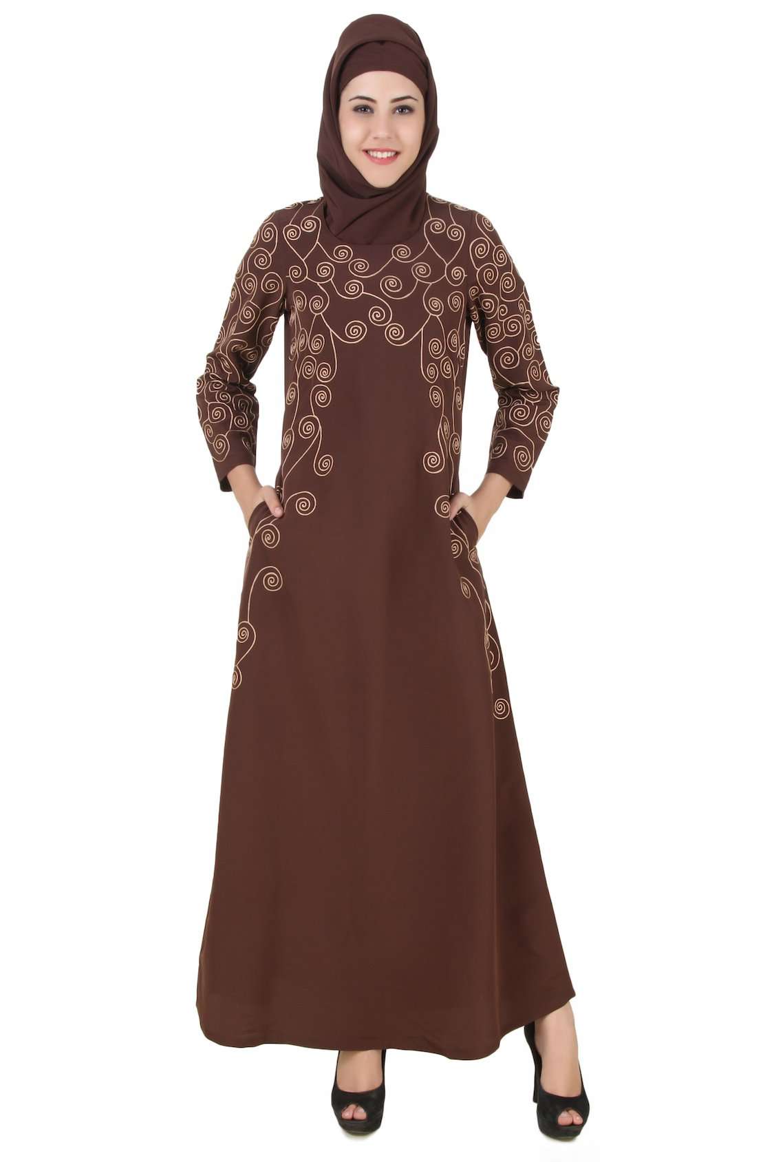 Farasha Brown Kashibo Abaya - Elegant Islamic Prayer Dress for Women, Modest Long Sleeve Maxi Dress - Perfect for Mosque, Eid, Ramadan & Special Occasions