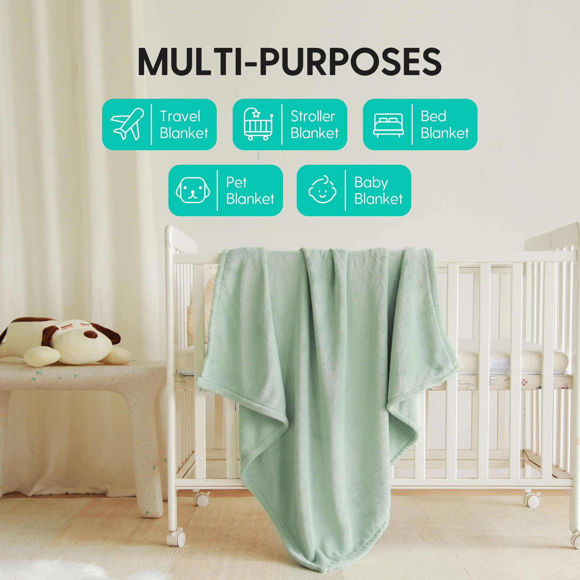 Ultra Soft Fleece Baby Blankets for Boys & Girls - 40x40 Inch Cozy Square Blanket, Lightweight Toddler & Newborn Receiving Blanket for Crib, Stroller & Nursery - Neutral Green - Perfect for Swaddling, Playtime & Travel