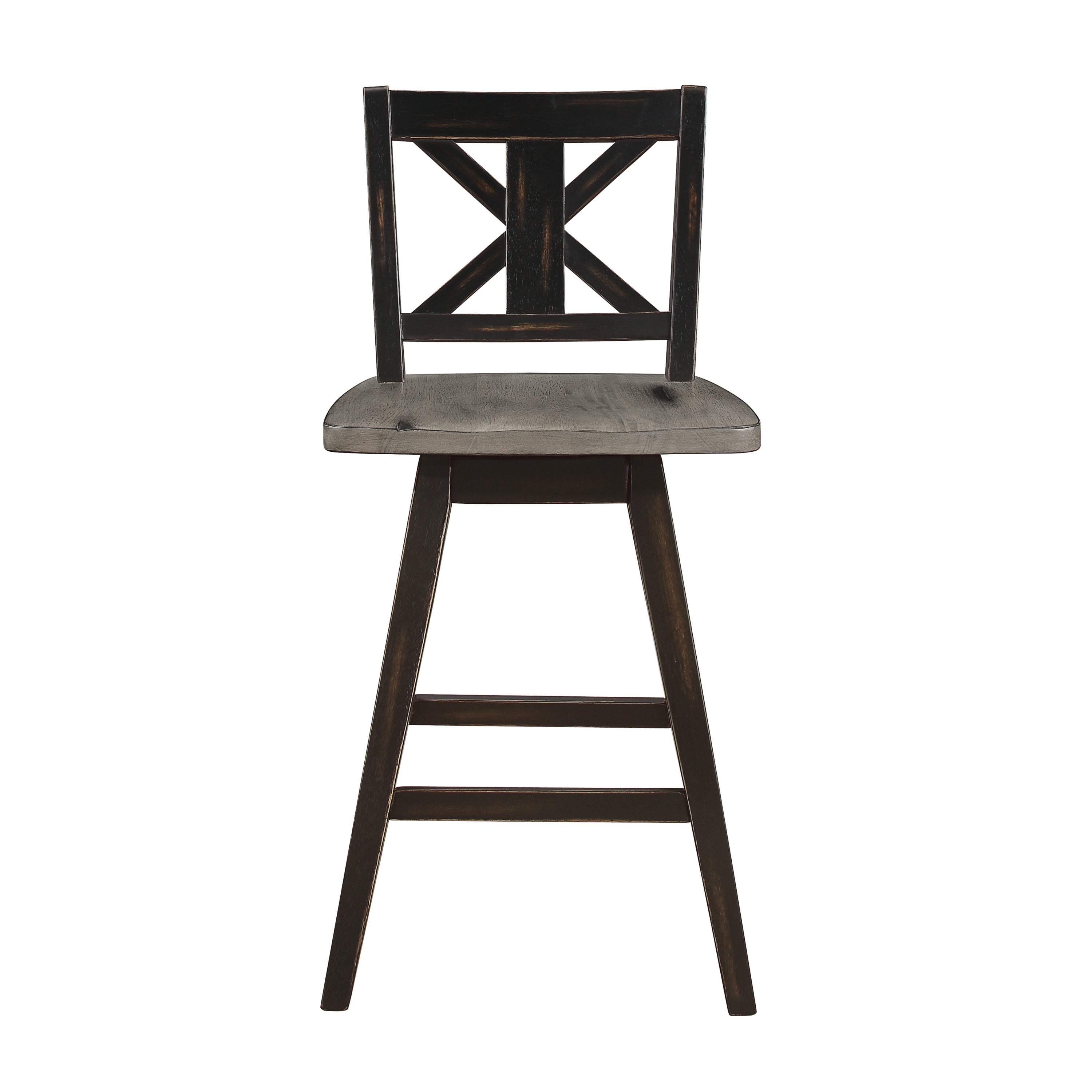Black X-Back 360-Degree Swivel Counter Height Chairs Set of 2 - Solid Rubberwood Kitchen & Bar Stools for Dining Room, Breakfast Nook, and Home Office