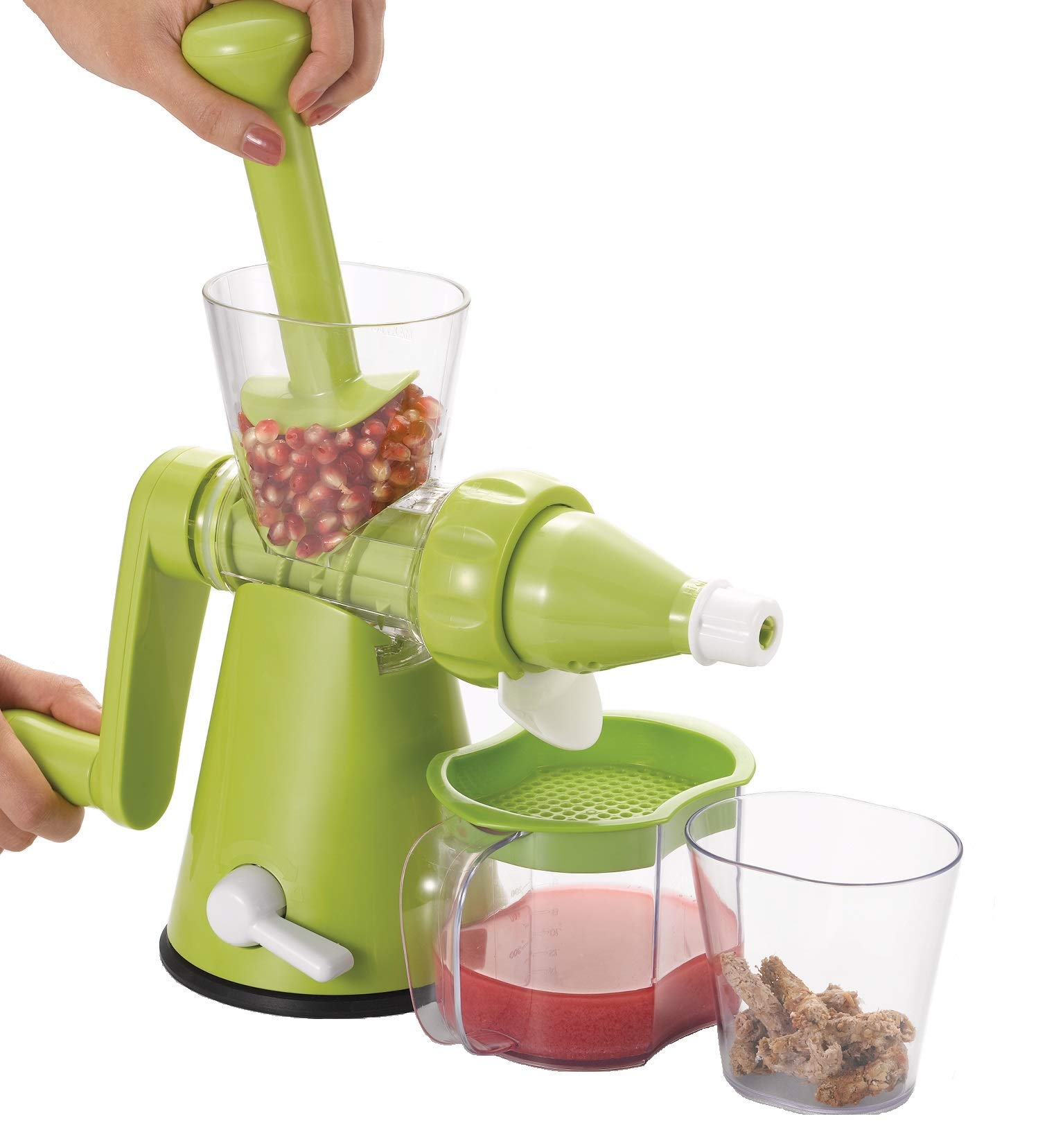 Premium Manual Slow Juicer for Fruits & Vegetables - Pomegranate, Wheatgrass Extractor with 2 Storage Cups & Fine Mesh Filter - Perfect for Healthy Juicing at Home or Office