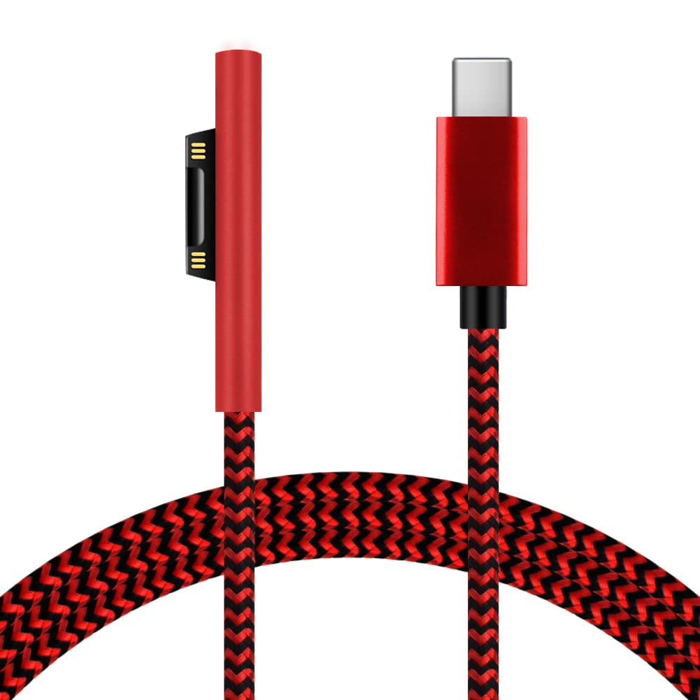 Premium Nylon Braided USB-C to Surface Connect Charging Cable (6ft Red) - 45W 15V/3A PD Fast Charging - Compatible with Microsoft Surface Pro 7/6/5/4/3 & Go 3/2/1 Laptops - Perfect for Home, Office & Travel Charging