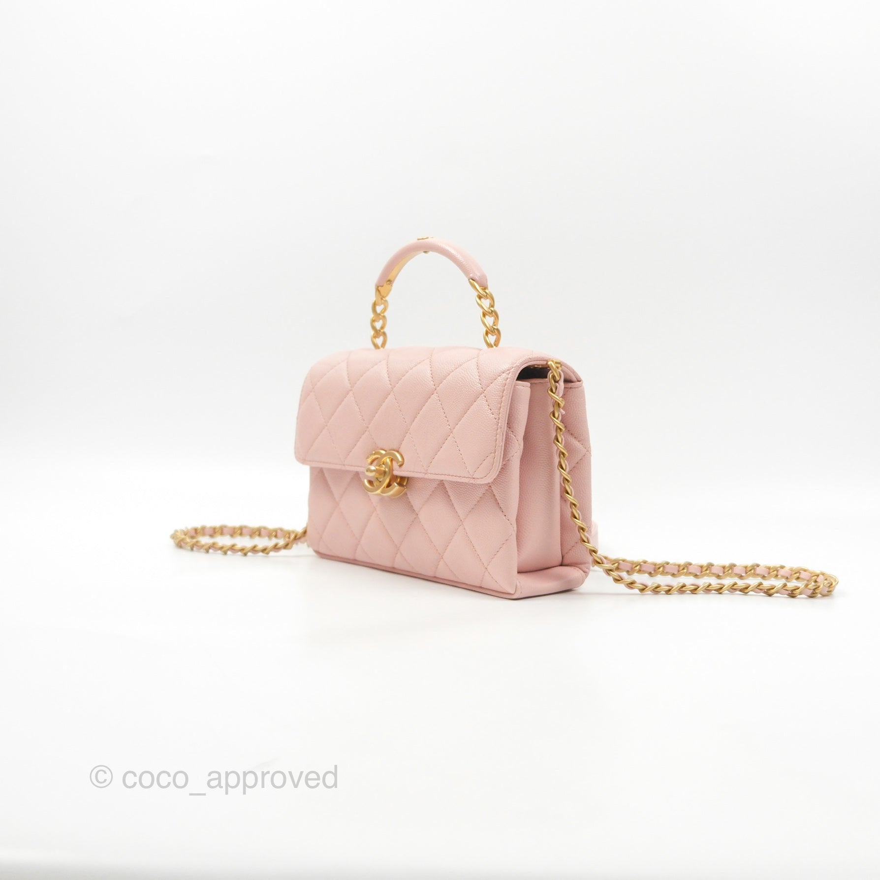 Chanel Carry Me Top Handle Flap Bag Pink Caviar Leather with Aged Gold Hardware - Perfect for Date Night & Special Occasions