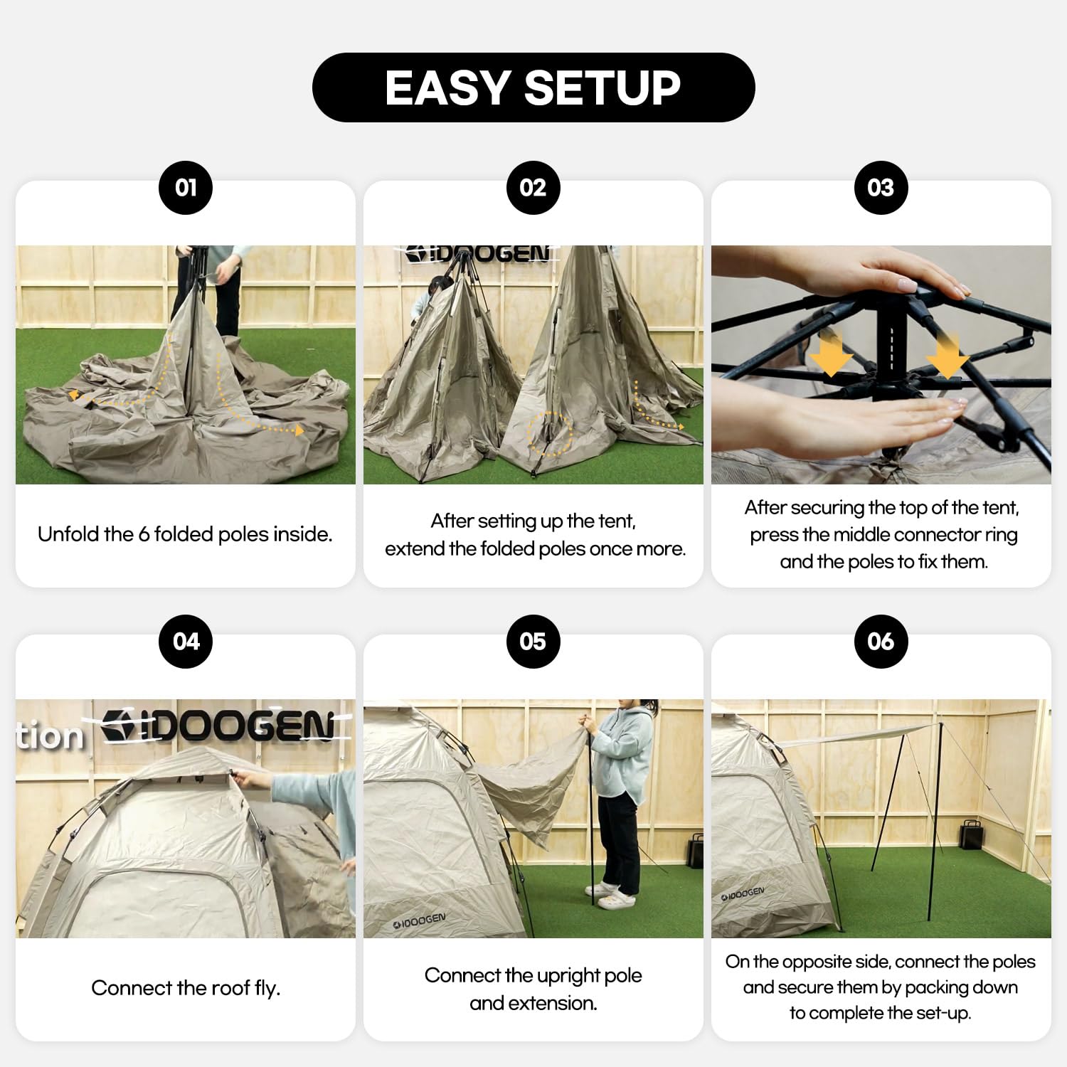 4 Person Instant Pop Up Camping Tent - Hexagonal Design with 2 Mesh Windows, 2 Doors & Rainfly - Easy Setup Family Tent for Outdoor Adventures, Backpacking, Hiking & Beach Trips