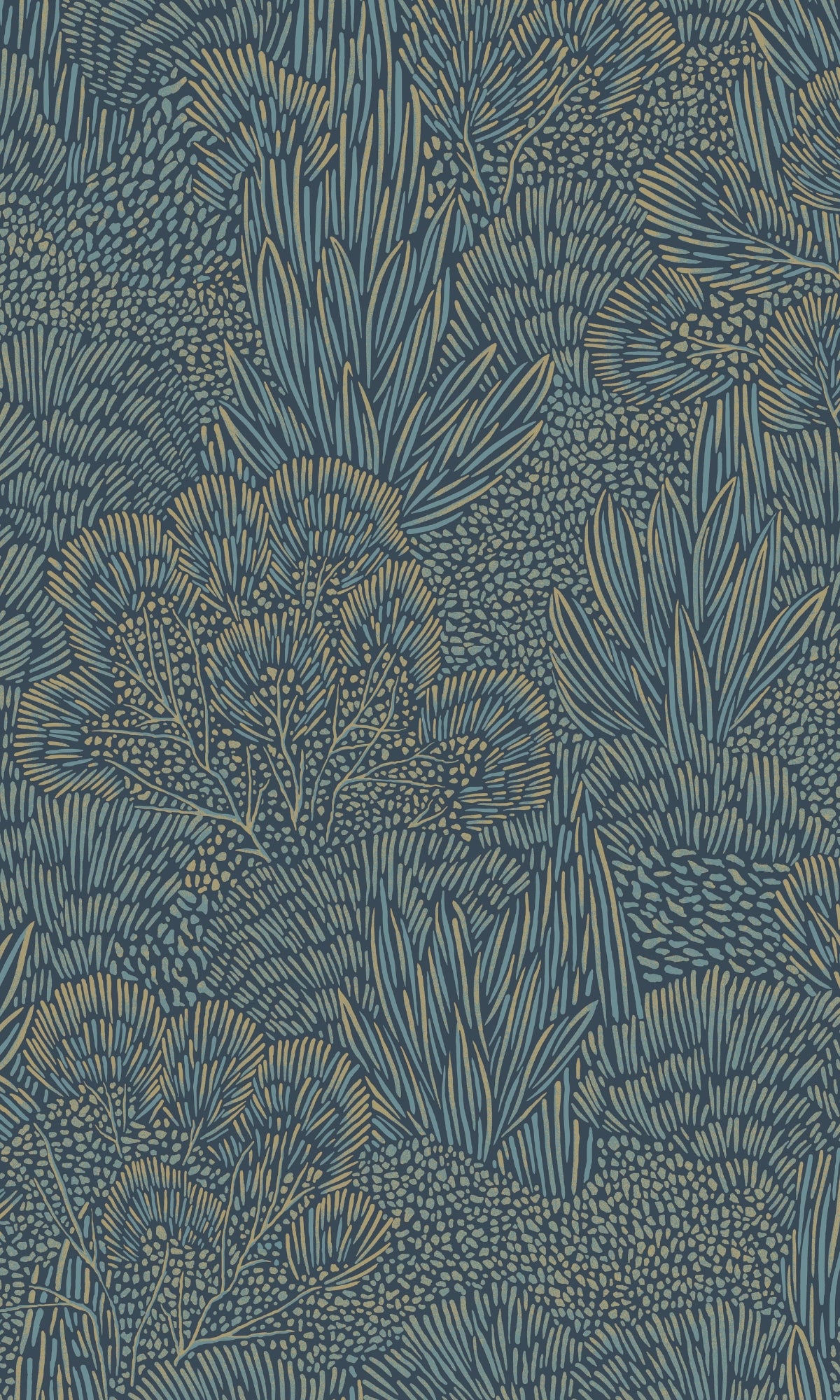Blue & Gold Embossed Tropical Leaves & Trees Wallpaper R9097 - Perfect for Bedroom, Living Room, and Office Decor