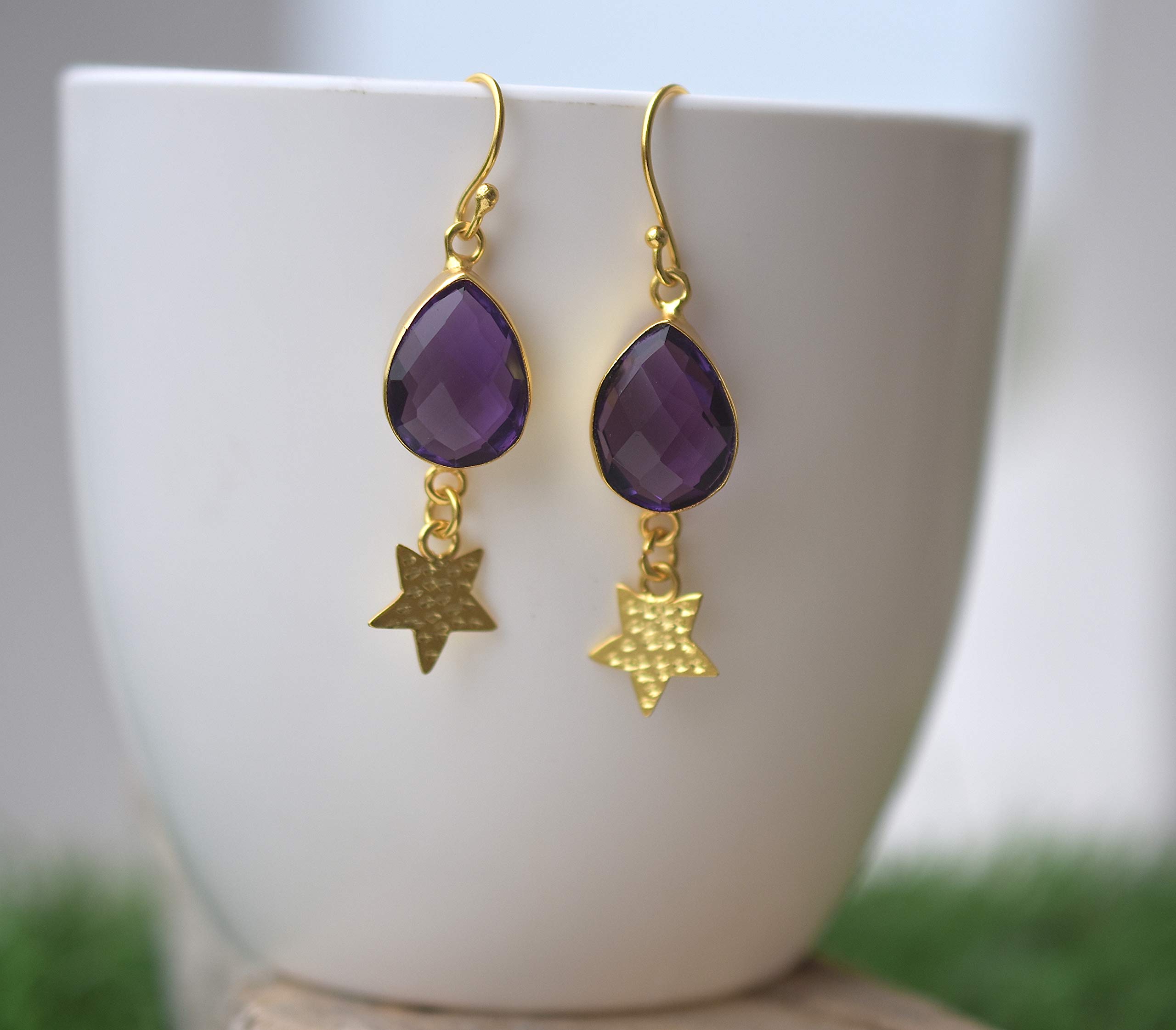 Veracity Jewelry 14K Gold Filled Purple Amethyst Tear Drop Earrings for Women | Elegant Dangle Fashion Jewelry | Perfect Gift for Anniversary, Wedding, Mother's Day & Birthday | Great for Evening Parties, Date Nights & Special Occasions - VE-076