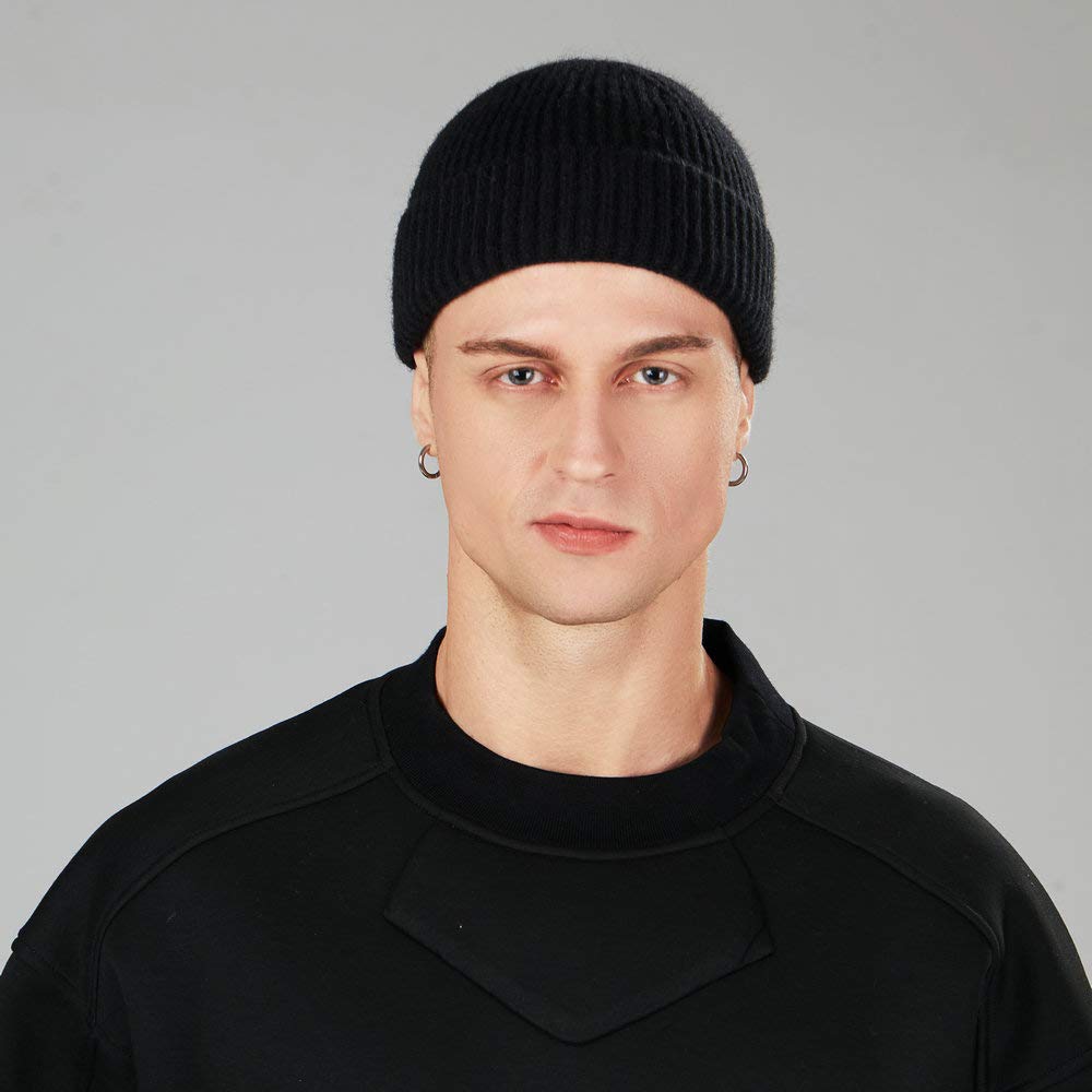 ROYBENS 4 Pack Men's Wool Fisherman Beanie Hats - Warm Winter Knit Short Watch Cap for Outdoor Activities, Skiing, Hiking & Casual Wear