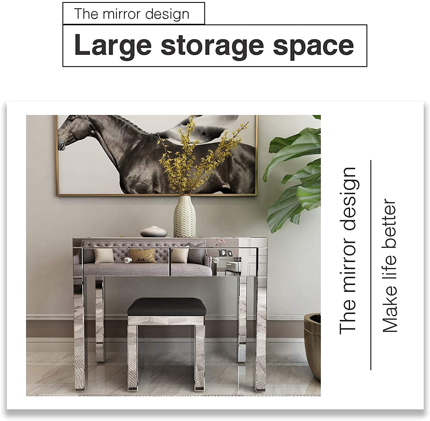 Modern Mirrored Console Table with 2 Drawers - Vanity Dressing Desk for Makeup | Sofa Side Table & Entryway Hallway Furniture | Perfect for Women's Bedroom, Home Office & Living Room Decor