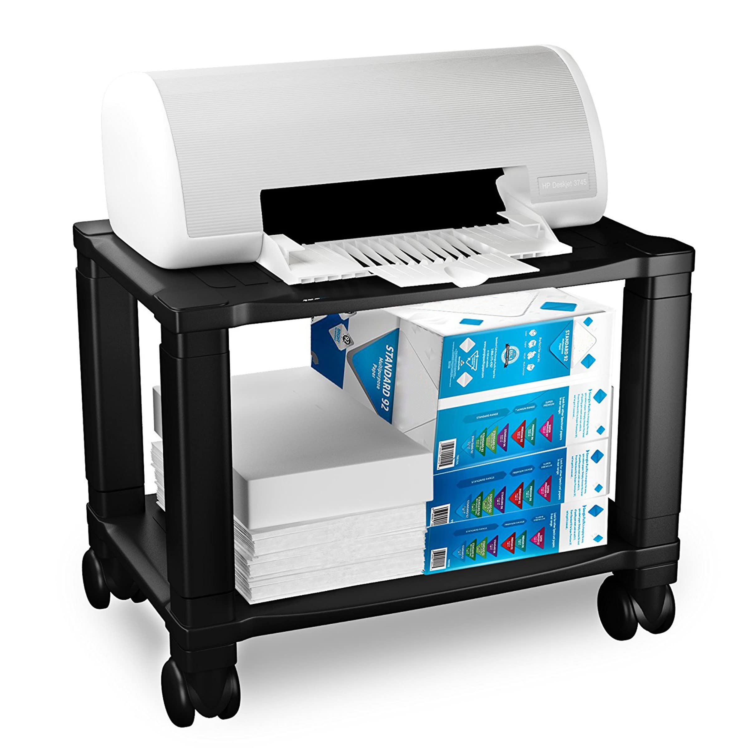 2-Tier Under Desk Printer Stand with Wheels - Compact Mobile Storage for Fax, Scanner & Office Supplies - Perfect for Home Office & Small Workspaces