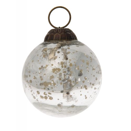 3 Pack Silver Ava Mercury Glass Ball Ornaments - 2.5 Inch Shiny Christmas Tree Decorations for Holiday Home & Party Decor