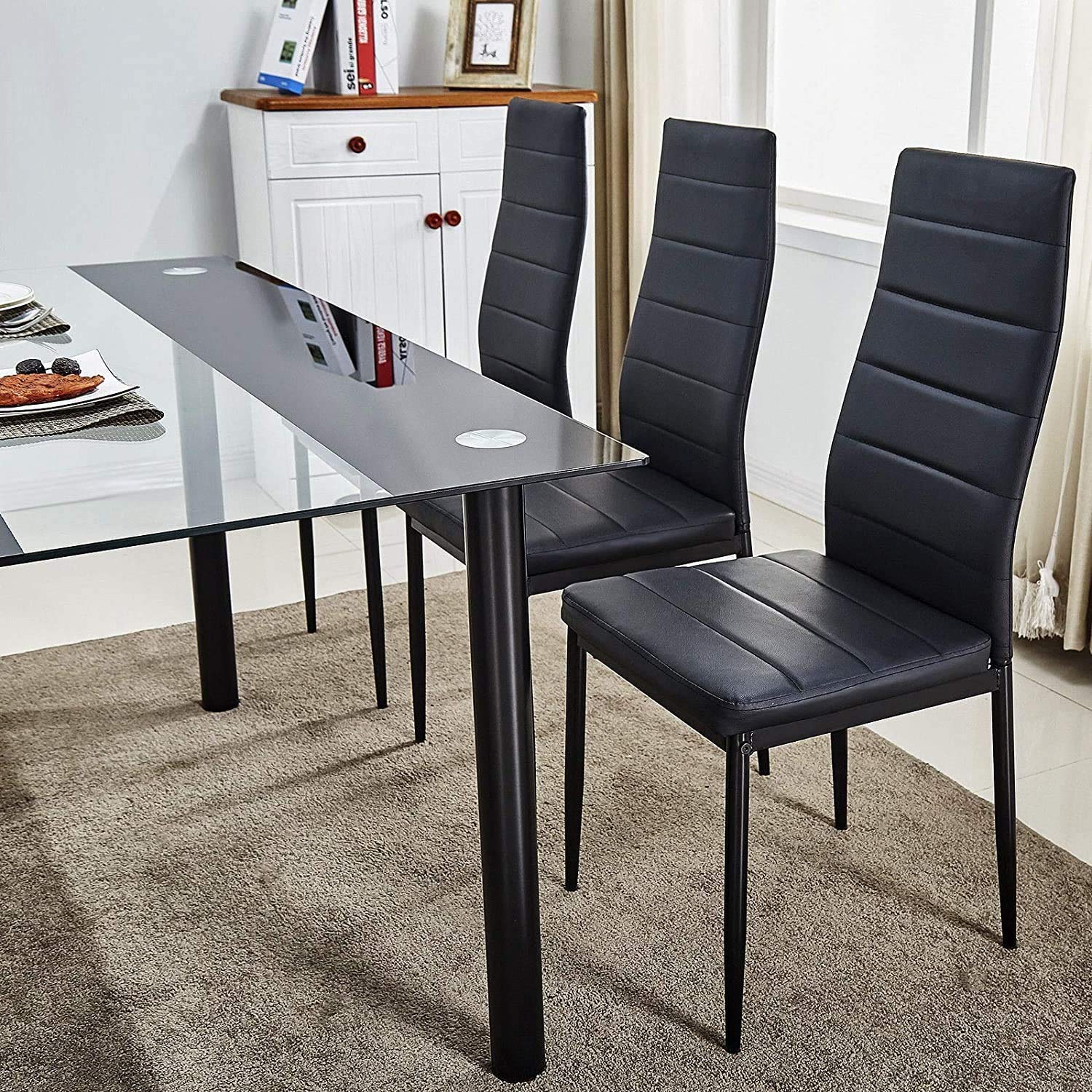 Mid Century Modern Black Dining Chairs Set of 2 - PU Leather Upholstered Side Chairs for Kitchen, Dining Room & Office - Comfortable & Stylish Seating Solution