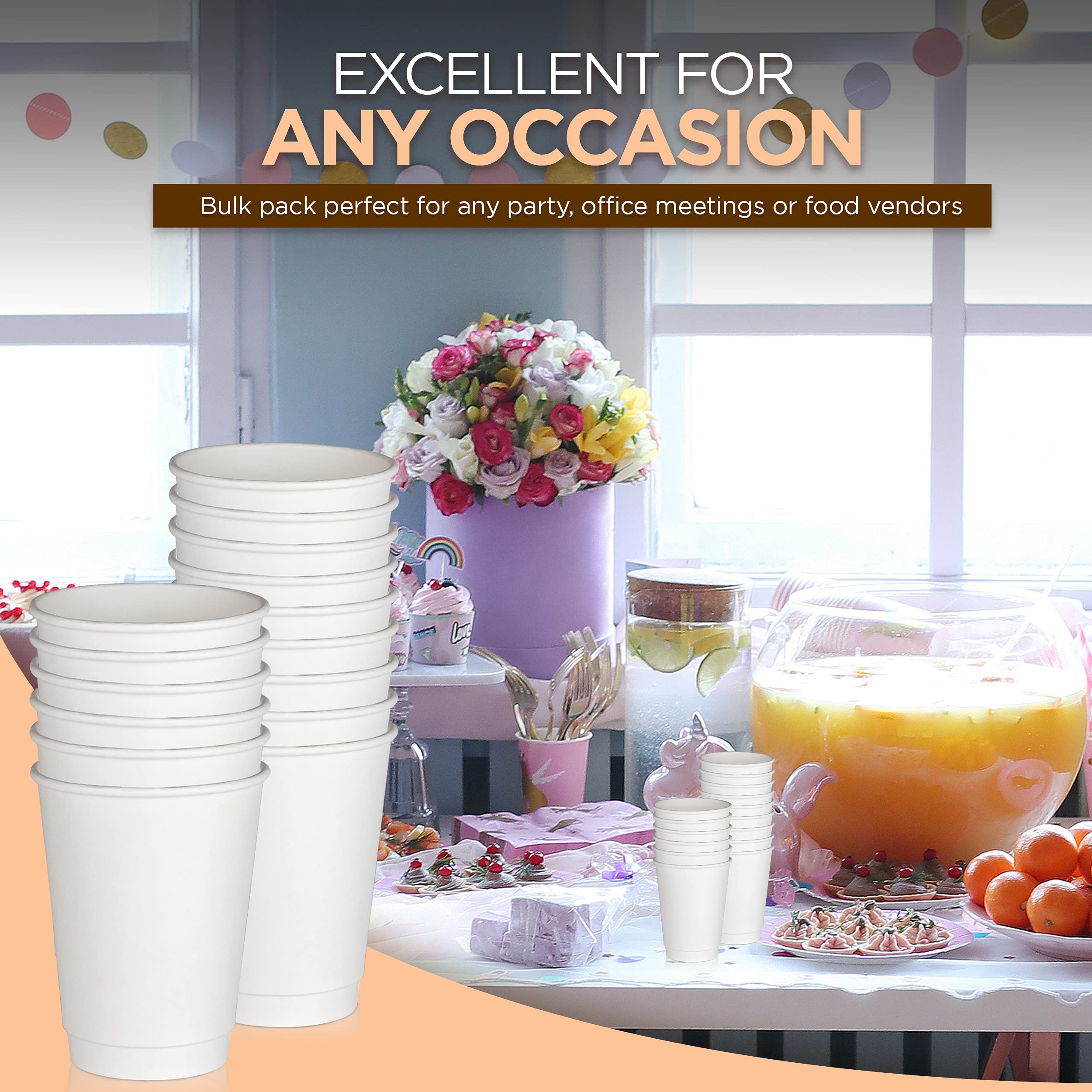 500 Pack 12oz White Disposable Coffee Cups - Double Wall Insulated Hot Beverage Cups for Coffee, Hot Chocolate & Tea | Sturdy Paper Travel Cups for Home, Office, Cafes & Takeout (Lids Not Included) | Perfect for Morning Coffee, Office Breaks & On-the-Go Drinks