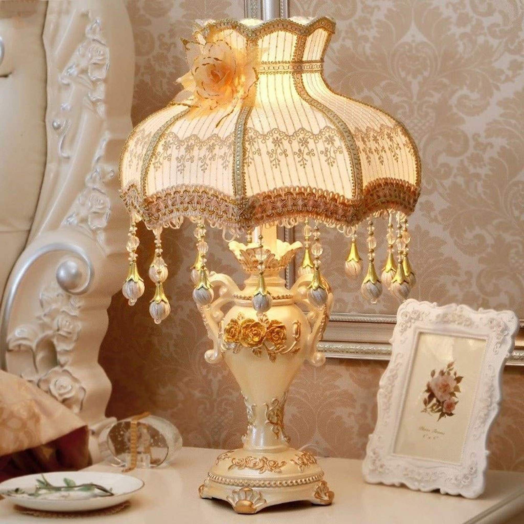 13-Inch Traditional Asian Table Lamp with Fabric Shade - 21