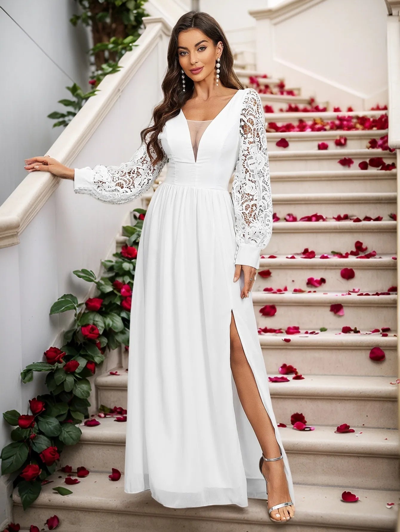 Elegant White Chiffon Long Sleeve Backless Evening Dress for Wedding Guest - Perfect for Formal Events, Parties & Special Occasions