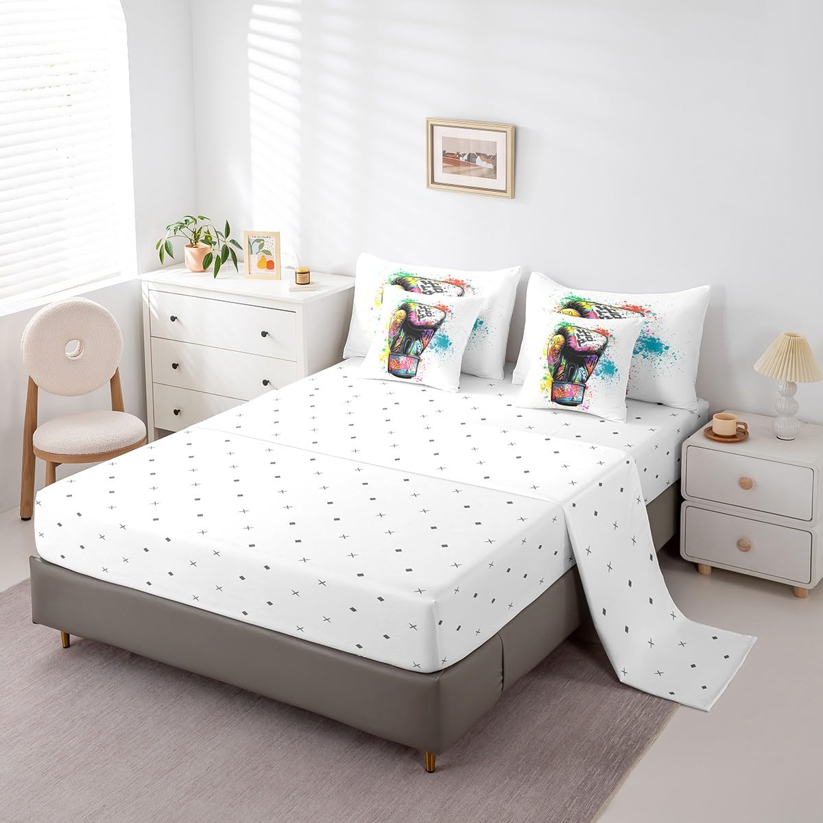Feelyou 7-Piece Twin Bed in a Bag - Sports Themed Bedding Set for Boys & Girls with Boxing Gloves Print, Includes Comforter & Cushion Covers - Perfect for Kids' Rooms, Game Rooms & Sports-Themed Decor