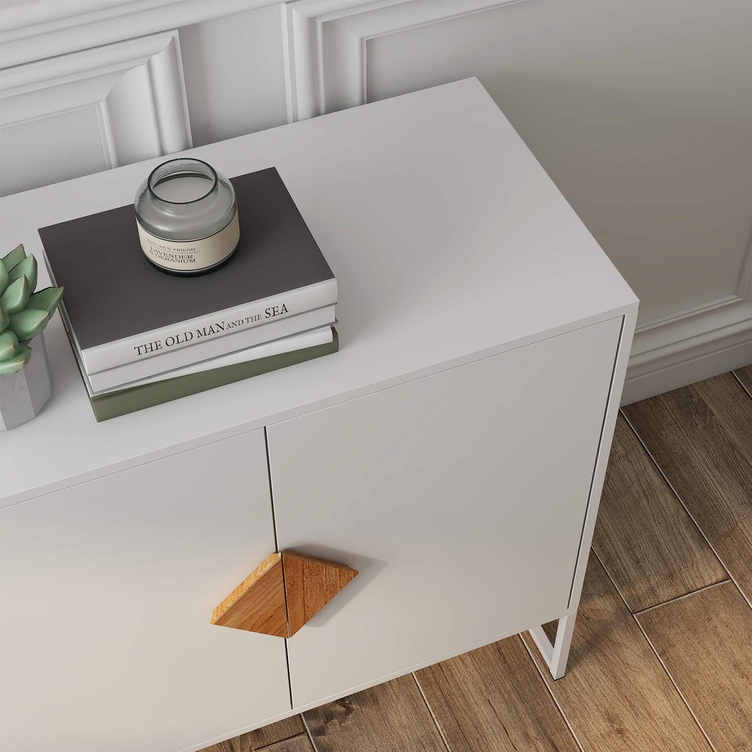 Modern White 4-Door Buffet Cabinet - Kitchen Storage Sideboard with Adjustable Shelves | Perfect for Dining Room, Living Room & Home Office Organization