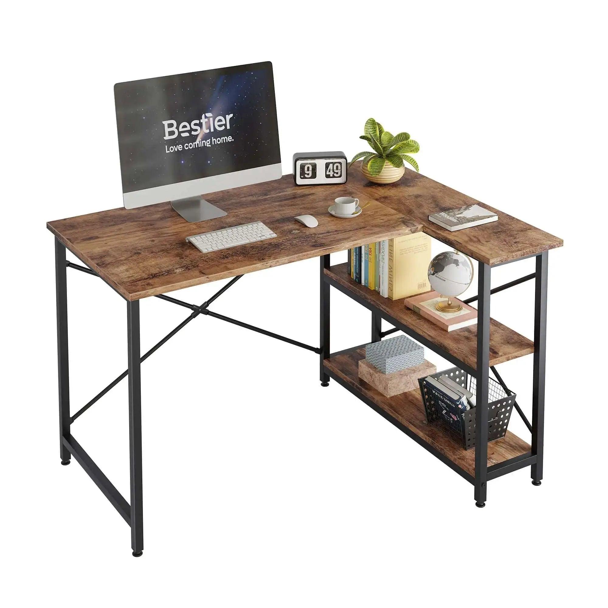 Bestier Small L-Shaped Desk with Reversible Shelves - Compact Home Office Desk for Small Spaces | Perfect for Gaming, Study & Remote Work
