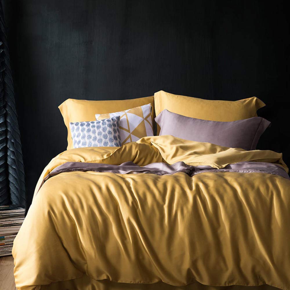 King Size Bedding Set - 60+ Color Options, 4-Piece Silk Comforter Set, Solid Color Design for Single/Queen Beds (Summer Yellow) | Perfect for Master Bedroom, Guest Room & Summer Sleep Comfort