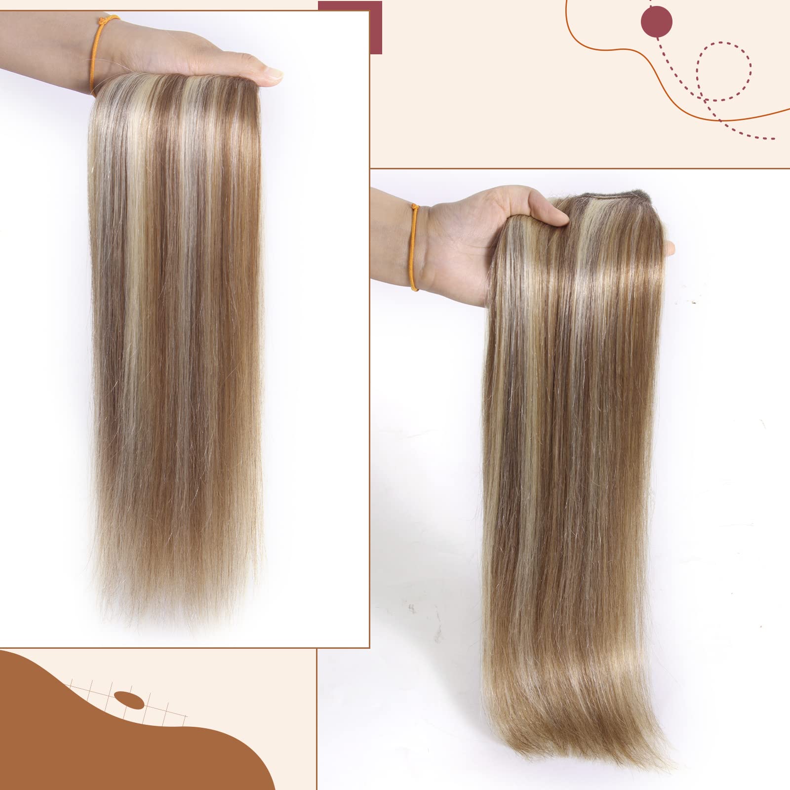 Tinashe 20inch Remy Human Hair Ponytail Extension - Light Brown & Bleach Blonde Wrap Around Pony Tail Hairpiece for Women (#P10/613) | Perfect for Parties, Weddings & Everyday Styling