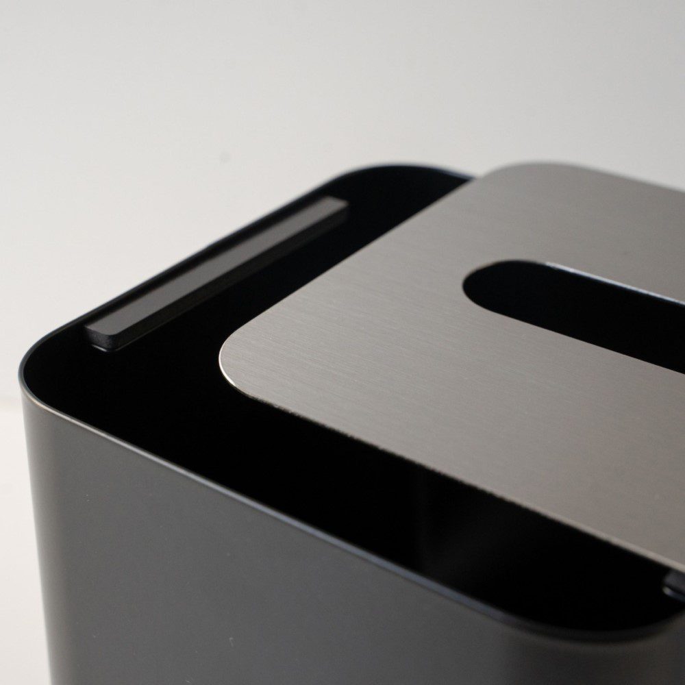 Square Tissue Box with Metal Lid - Black/Brushed Steel | Modern Home & Office Decor | Perfect for Living Room, Bathroom, or Desk Organizer