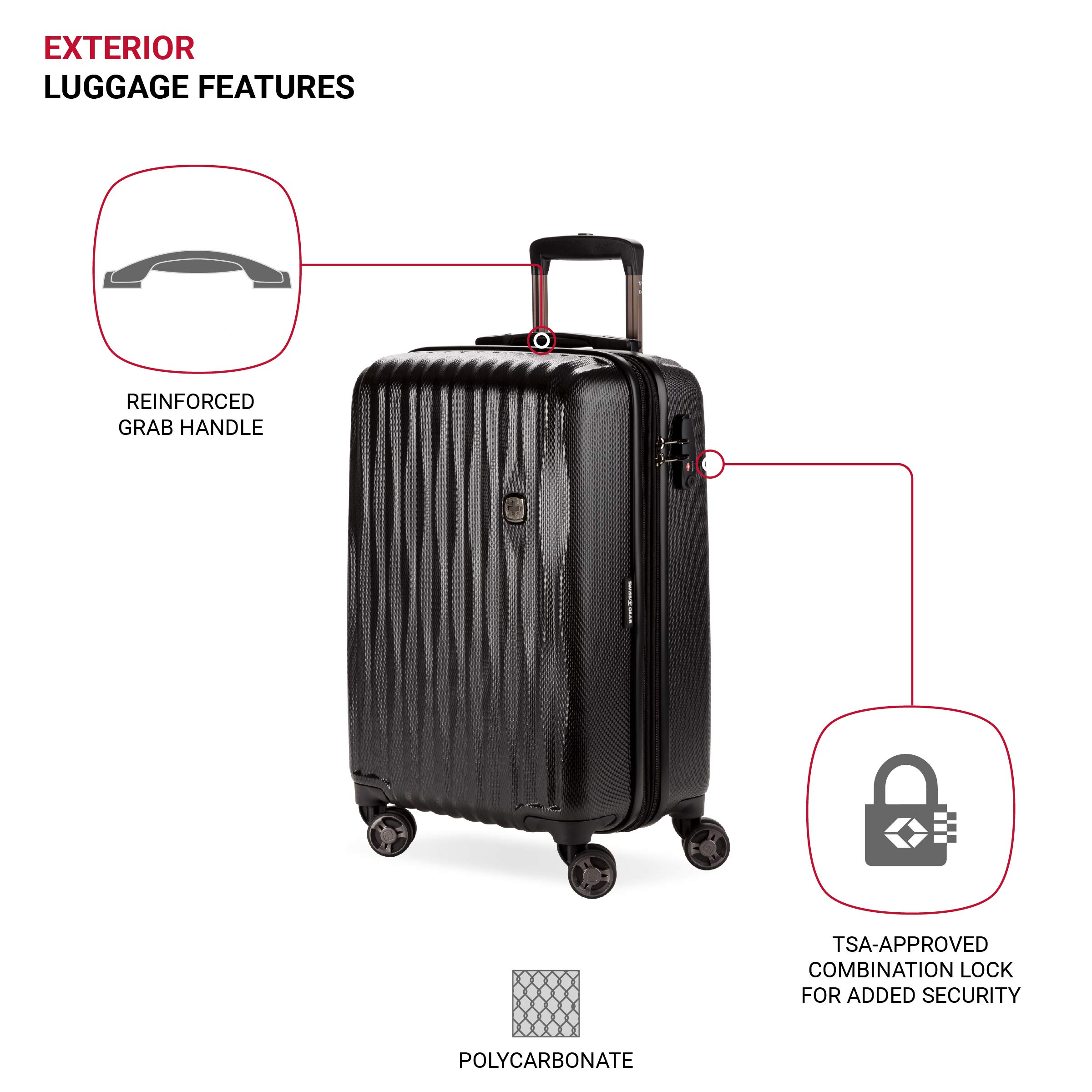 SwissGear 7272 Energie Expandable Hardside Carry-On Luggage 19-Inch with 360° Spinner Wheels & TSA Lock - Black | Perfect for Business Travel & Weekend Getaways