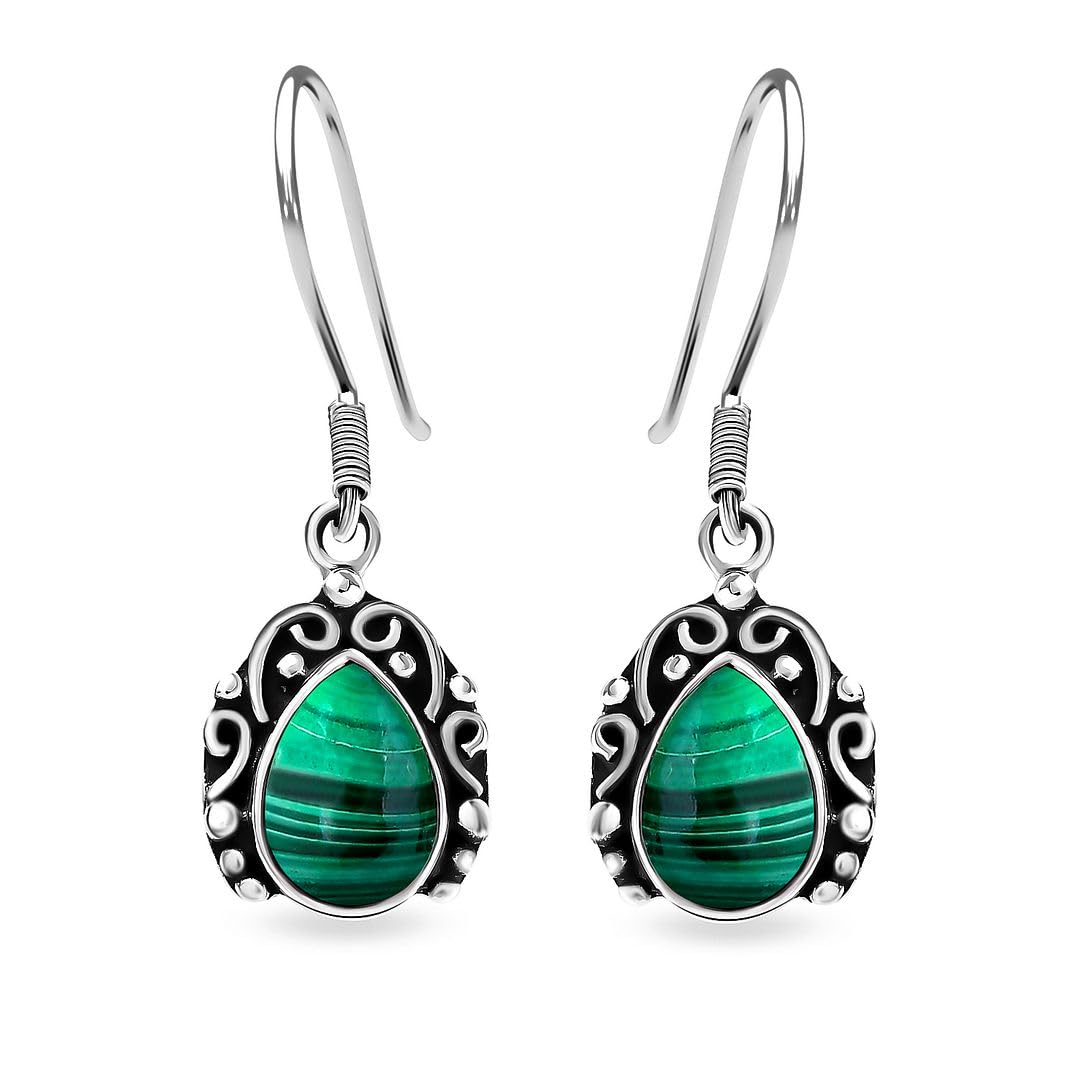 925 Sterling Silver Green Malachite Drop Dangle Earrings for Women | Handmade Gemstone Jewelry | Birthday Gift for Her | Perfect for Parties, Weddings & Special Occasions