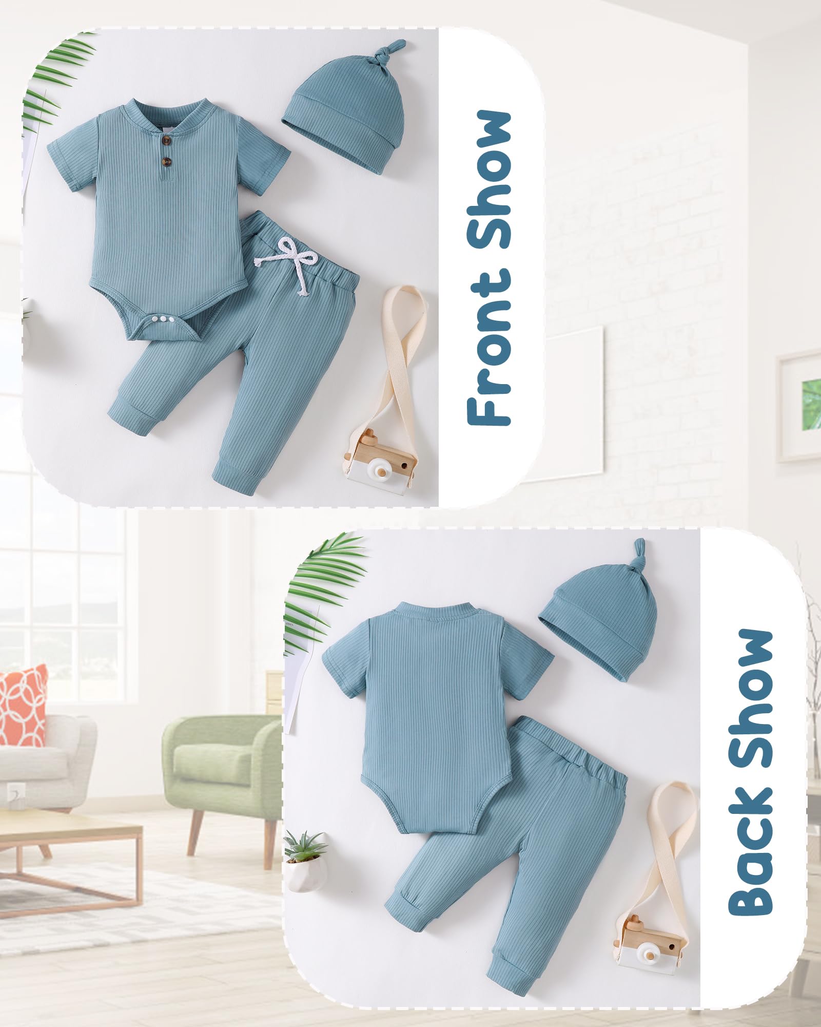 NZRVAWS Baby Boy Clothes Set - Soft Ribbed Knit Romper & Hat Outfit for Newborns 0-12 Months | Cozy Infant Pajamas, Photo Shoot & Daily Wear