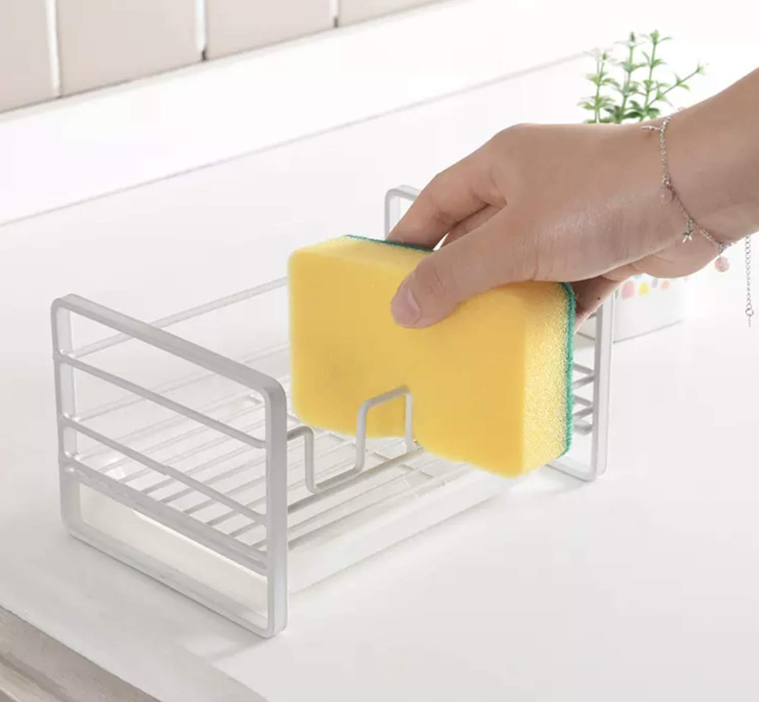Stainless Steel Sponge Holder for Kitchen Sink with Drain Pan - Rustproof Sink Caddy Organizer - Removable Tray for Soap & Scrubber - Perfect for Dishwashing, Countertop Organization & Small Kitchen Storage