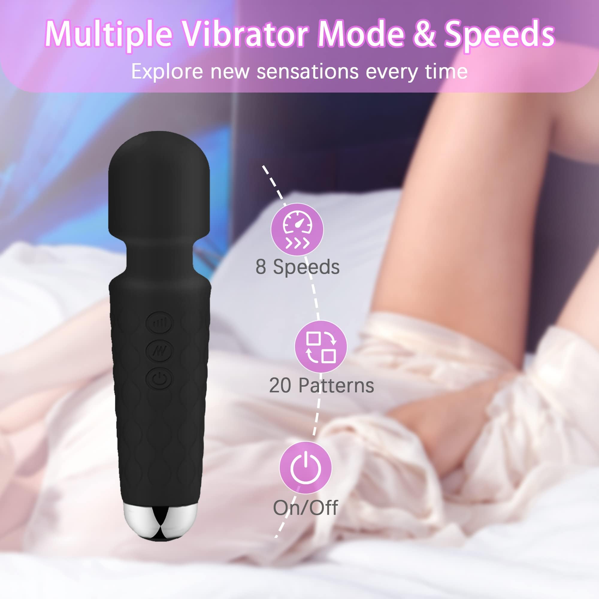Powerful Mini Wand Vibrator for Women - 20 Vibration Patterns & 8 Speeds, Clitoral Stimulator & G-Spot Massager, Portable Adult Sex Toy (Black) | Perfect for Solo Play, Couples & Sensual Massage