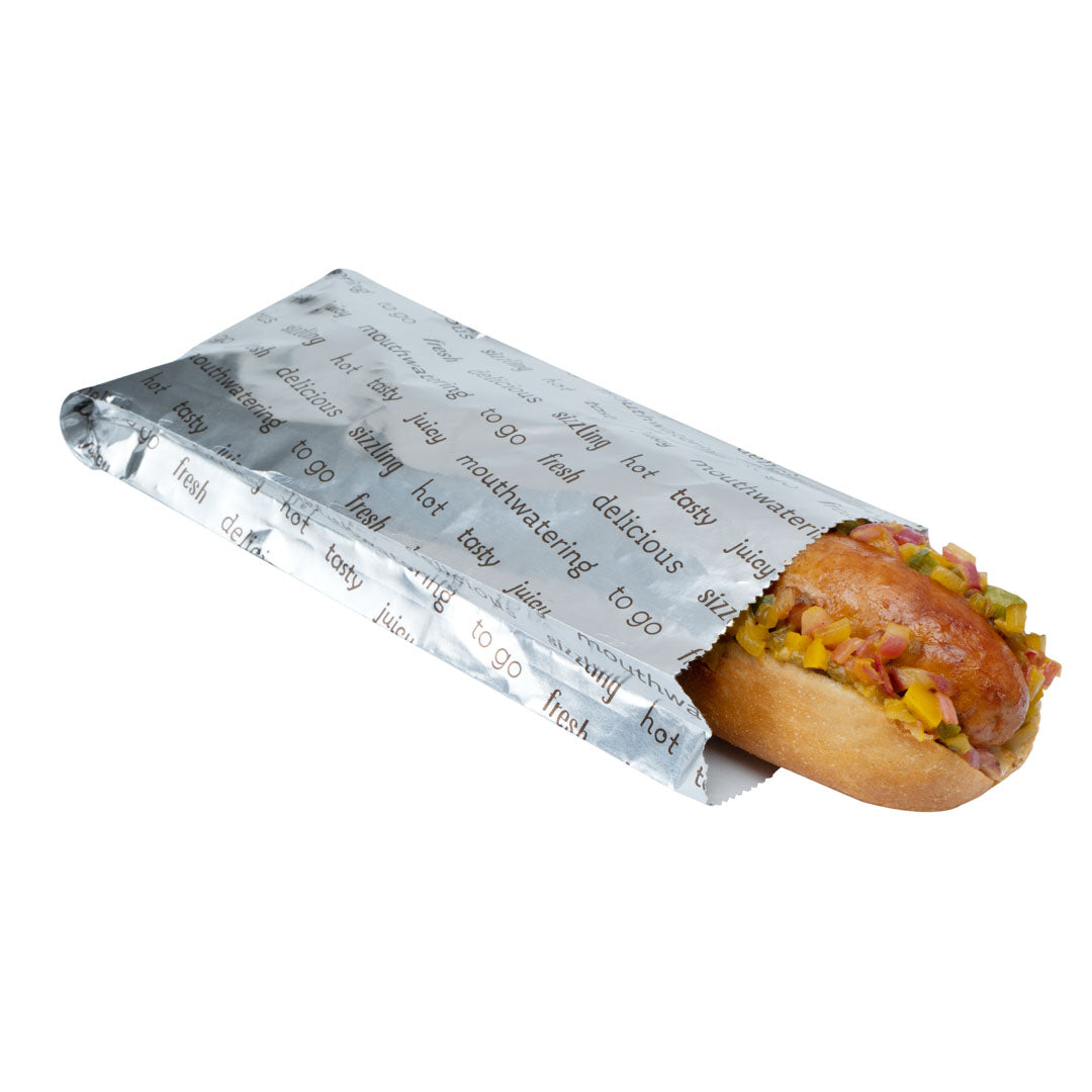 Eco-Friendly Small Hot Dog Foil Bags - 3 3/4 x 1 1/4 x 9 Inches, 100 Count Box - Perfect for Food Trucks, Concession Stands & Party Snacks