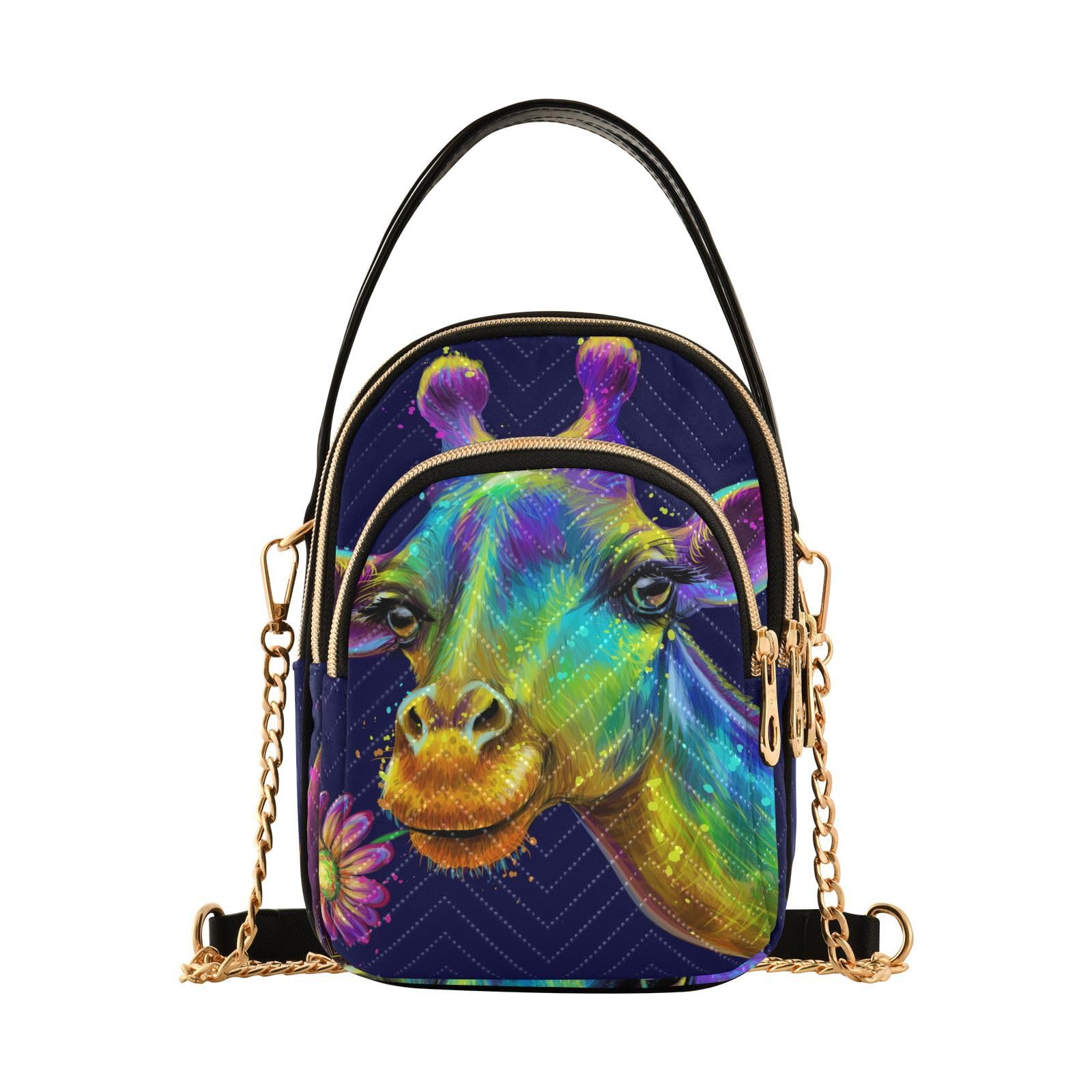 Stylish Mnsruu Women's Crossbody Bag - PU Leather Giraffe Rainbow Flower Design, Adjustable Strap & Multi-Pocket Small Shoulder Purse | Perfect for Travel, Shopping & Daily Use