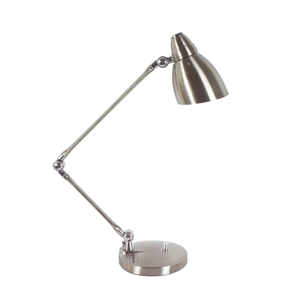 Adjustable LED Desk Lamp - Modern Swing Arm Table Light with Flexible Gooseneck, Silver Industrial Design for Home Office, Study & Reading