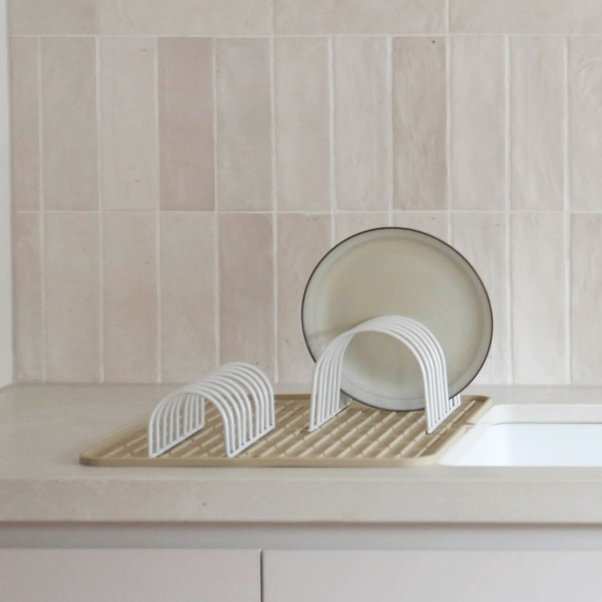 Premium White Dish Drainer Set of 2 - Space Saving Kitchen Organizer for Countertop Drying Rack - Perfect for Small Apartments & Compact Kitchens