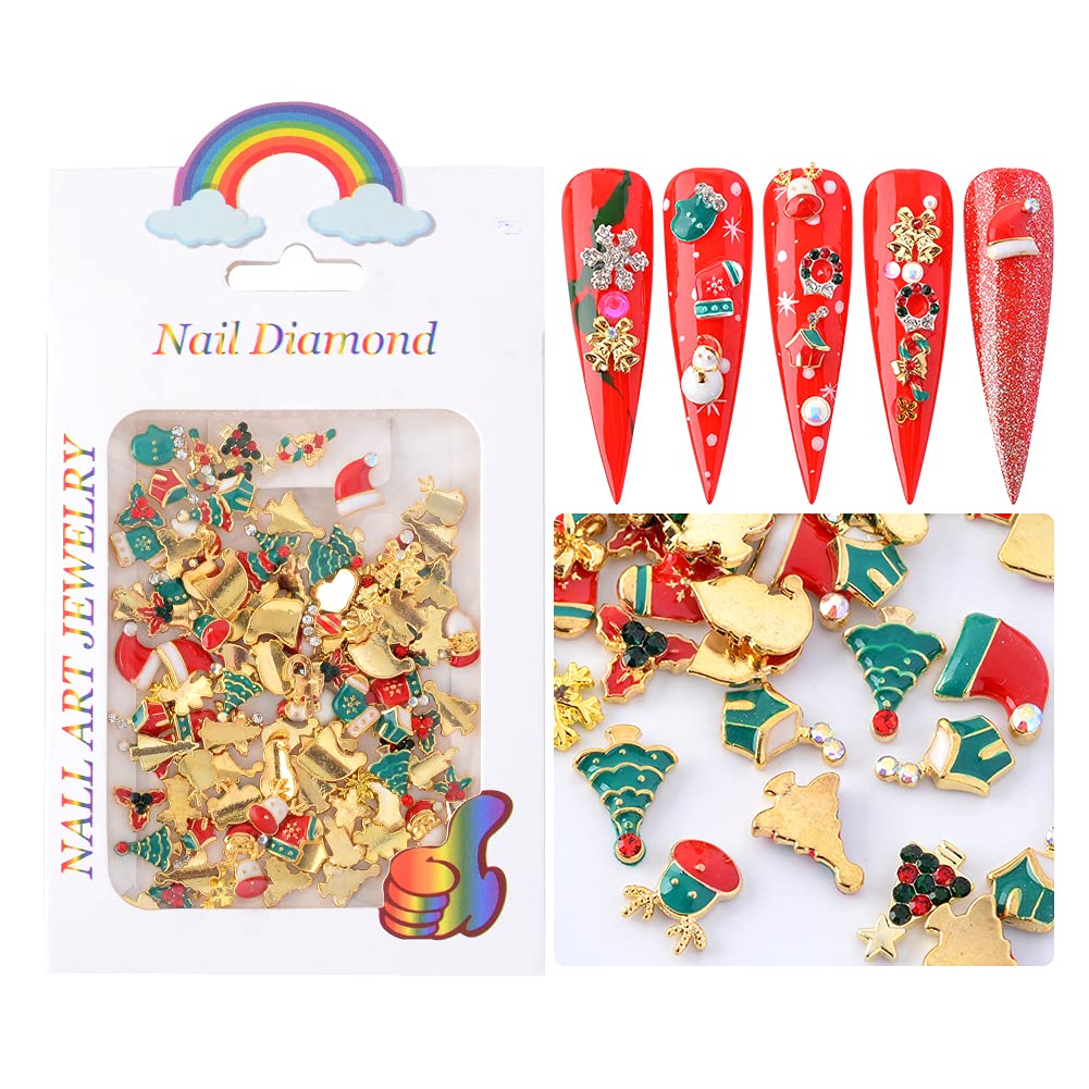 3D Christmas Nail Art Decorations - 100pcs Gold Metal Nail Charms with Snowflakes, Reindeer, Bells & Snowman for DIY Nail Art | Perfect for Holiday Parties, Gift Wrapping & Festive Nail Designs