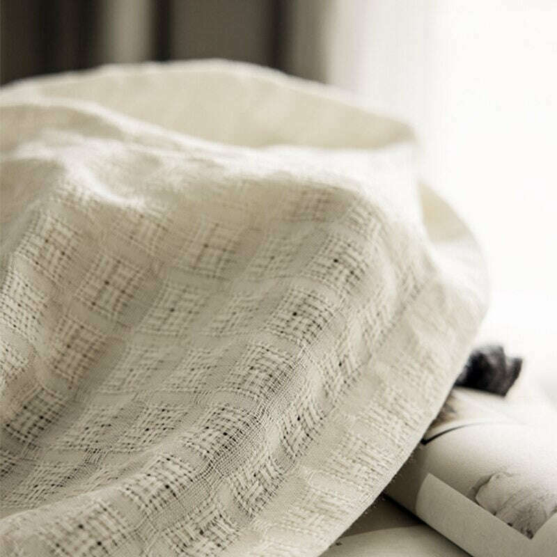 Rémy Linen Jacquard Square Weave Semi-Sheer Curtains - Beige | Light Filtering Window Treatment for Living Room & Bedroom