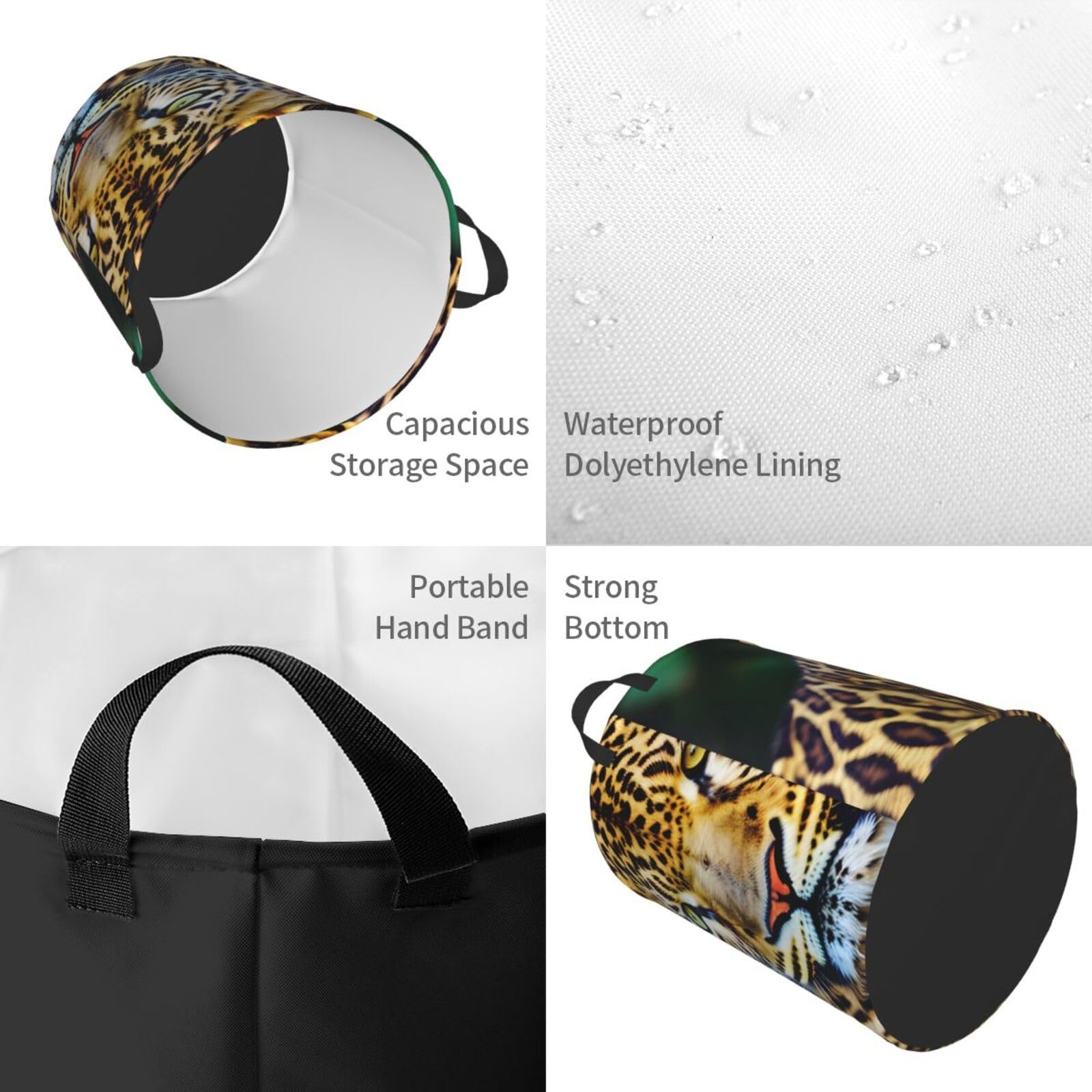Yellow Leopard Print Round Laundry Hamper - Stylish Dirty Clothes Basket for Bedroom, Bathroom & Dorm - Perfect for Storing Clothes, Toys, Books & More